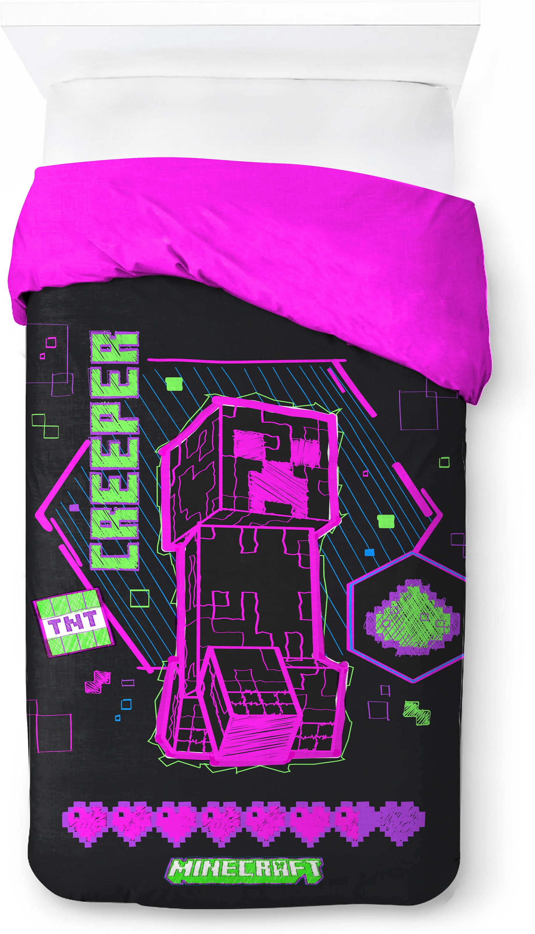 Minecraft Linge de lit pour enfants »Minecraft Cyber Neon« 2 100% coton