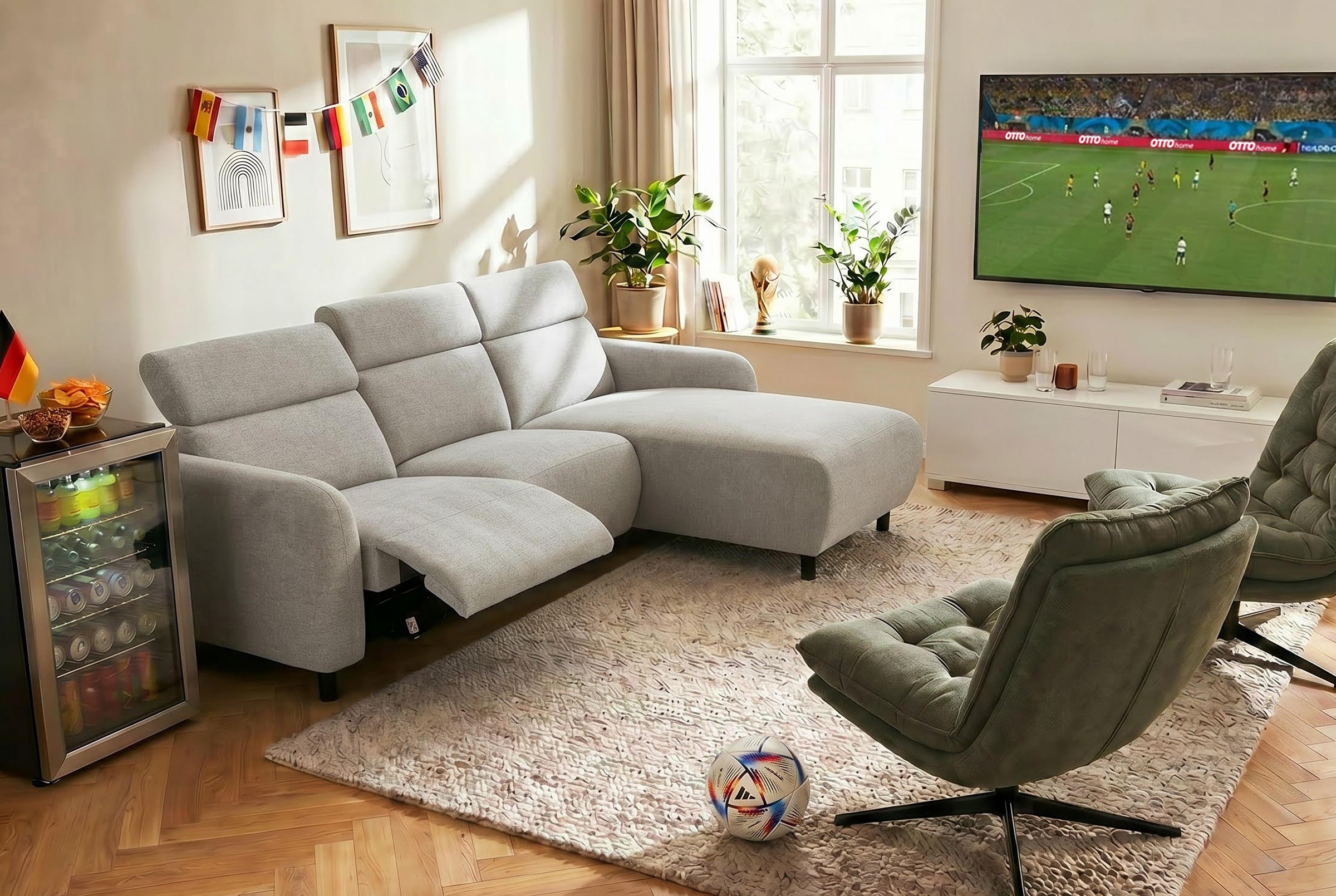 Image of GOODproduct Ecksofa "SKAANE Struktur, L-Form, 274 cm, manuelle/elektrische Relaxfunktion," rundes Design, Kopfteilverstellung, Federkernpolsterung