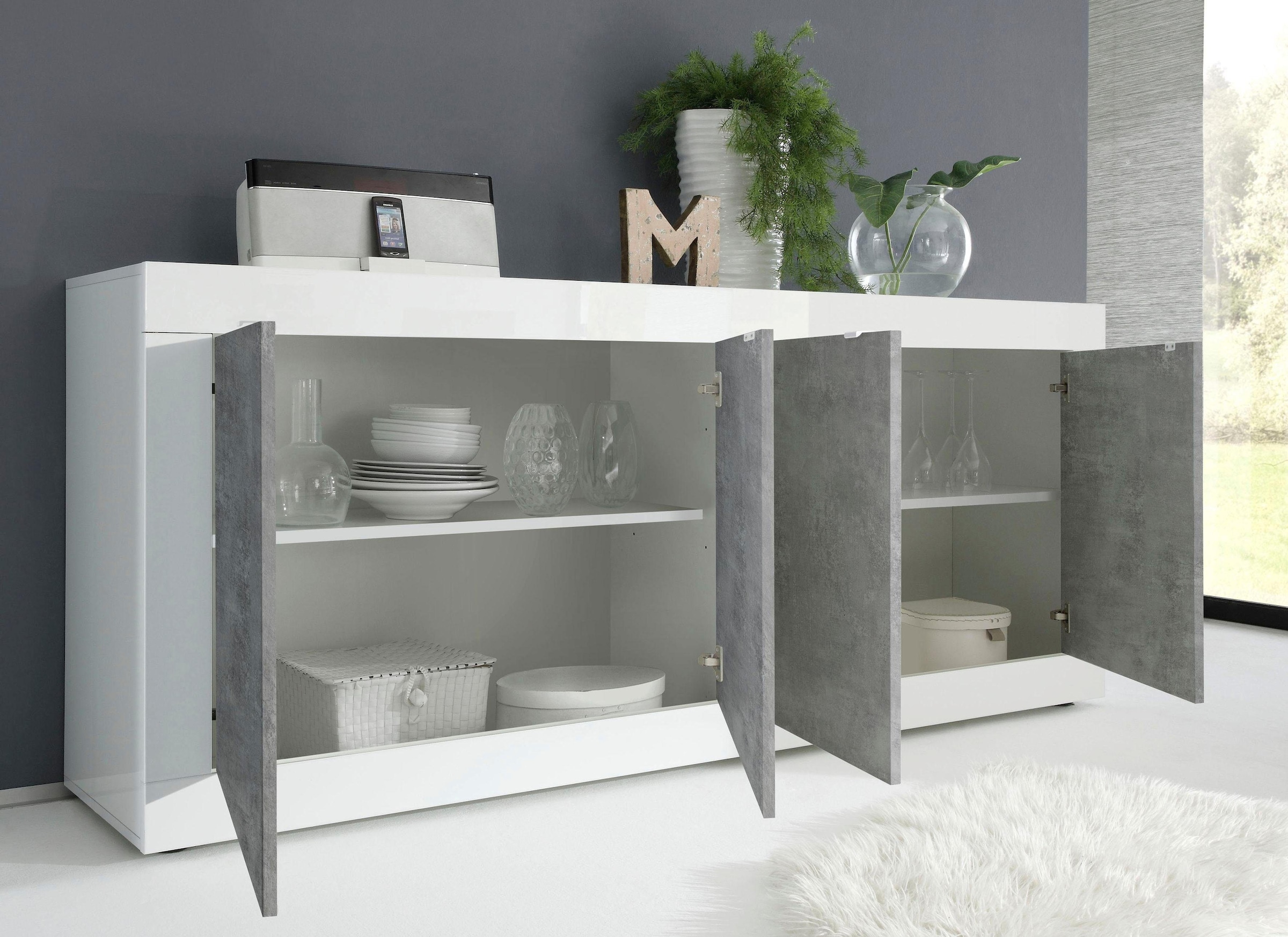 INOSIGN Sideboard »Basic Breite 207 cm, Kommode 4 Türen, Anrichte,«, Metallgriff, moderne Rahmenoptik, viel Stauraum, Farbauswahl