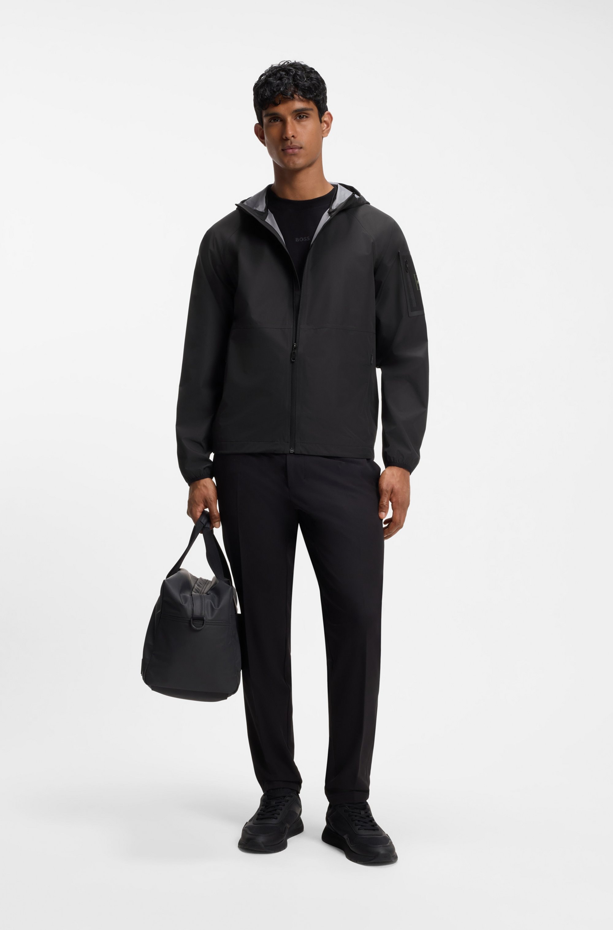 BOSS GREEN Veste de pluie mit Kapuze wasserabweisende Ausrüstung, Regular Fit, Ärmeltasche