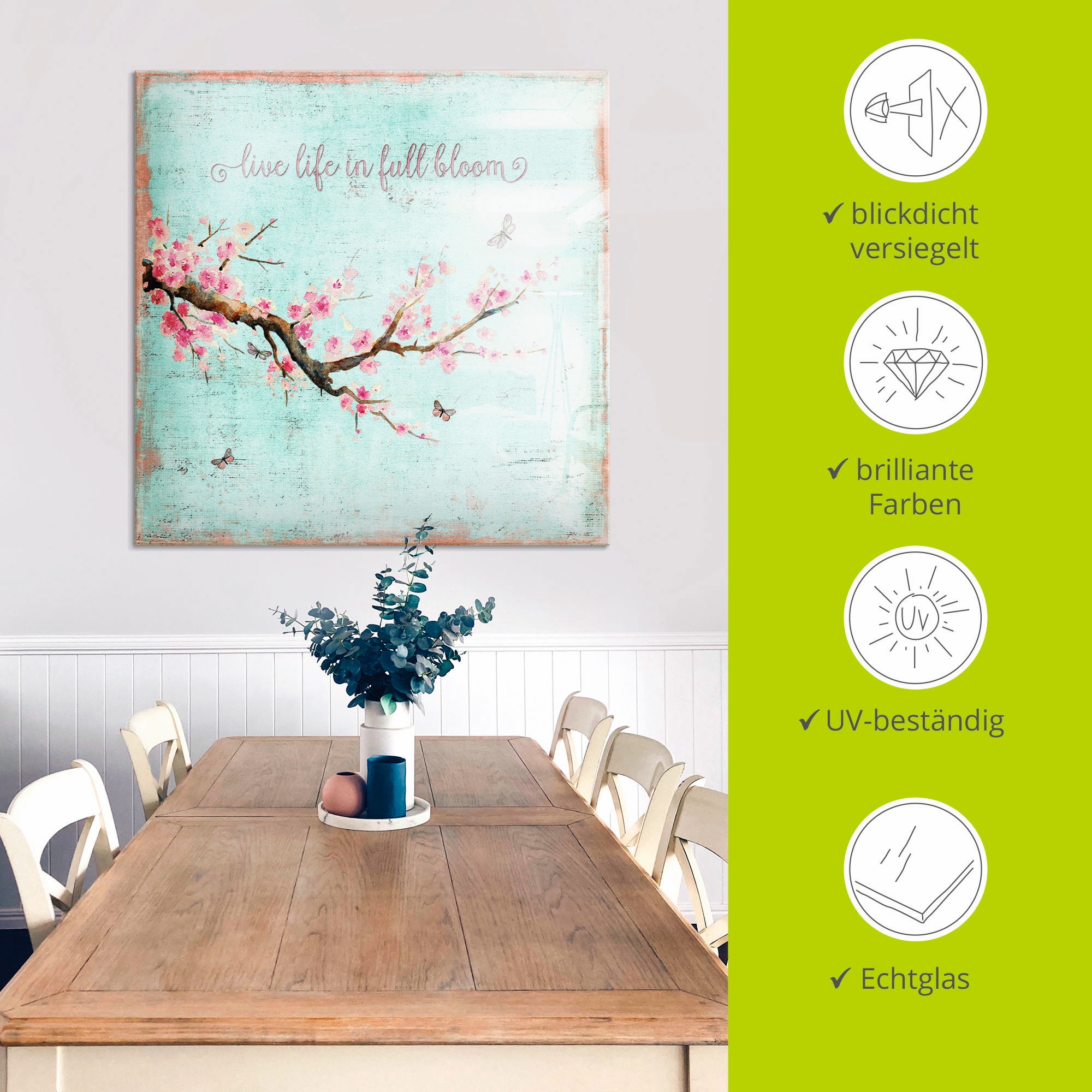 Artland Tableau en verre »Kirschblüte« 1 cuis tlg. in verschiedenen Grössen