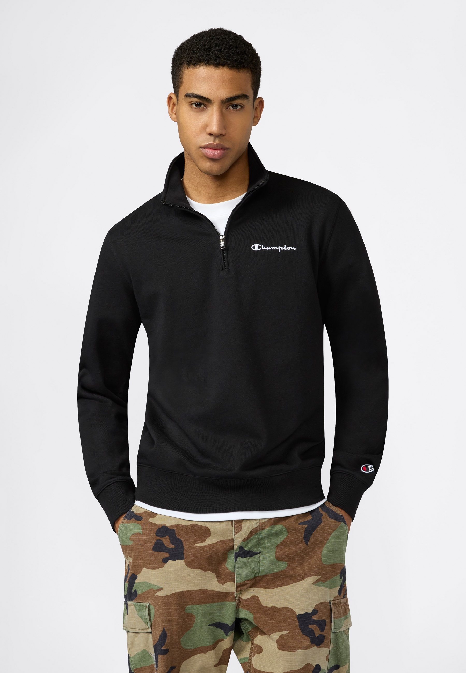 Image of Champion Sweatshirt "ICONS CONTRAST Terry Half Zip Sweatshirt", mit Halb-Zip-Verschluss, aus Baumwolle und Polyester