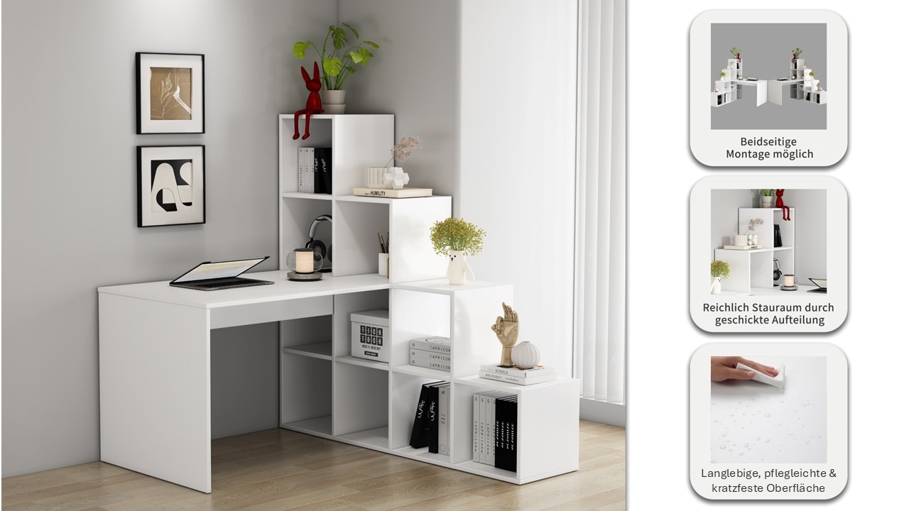 GOODproduct Regal-Schreibtisch »Ciela« Set,  flexible Aufstellmöglichkeiten, wechselseitig  montierbar, B. 137 cm