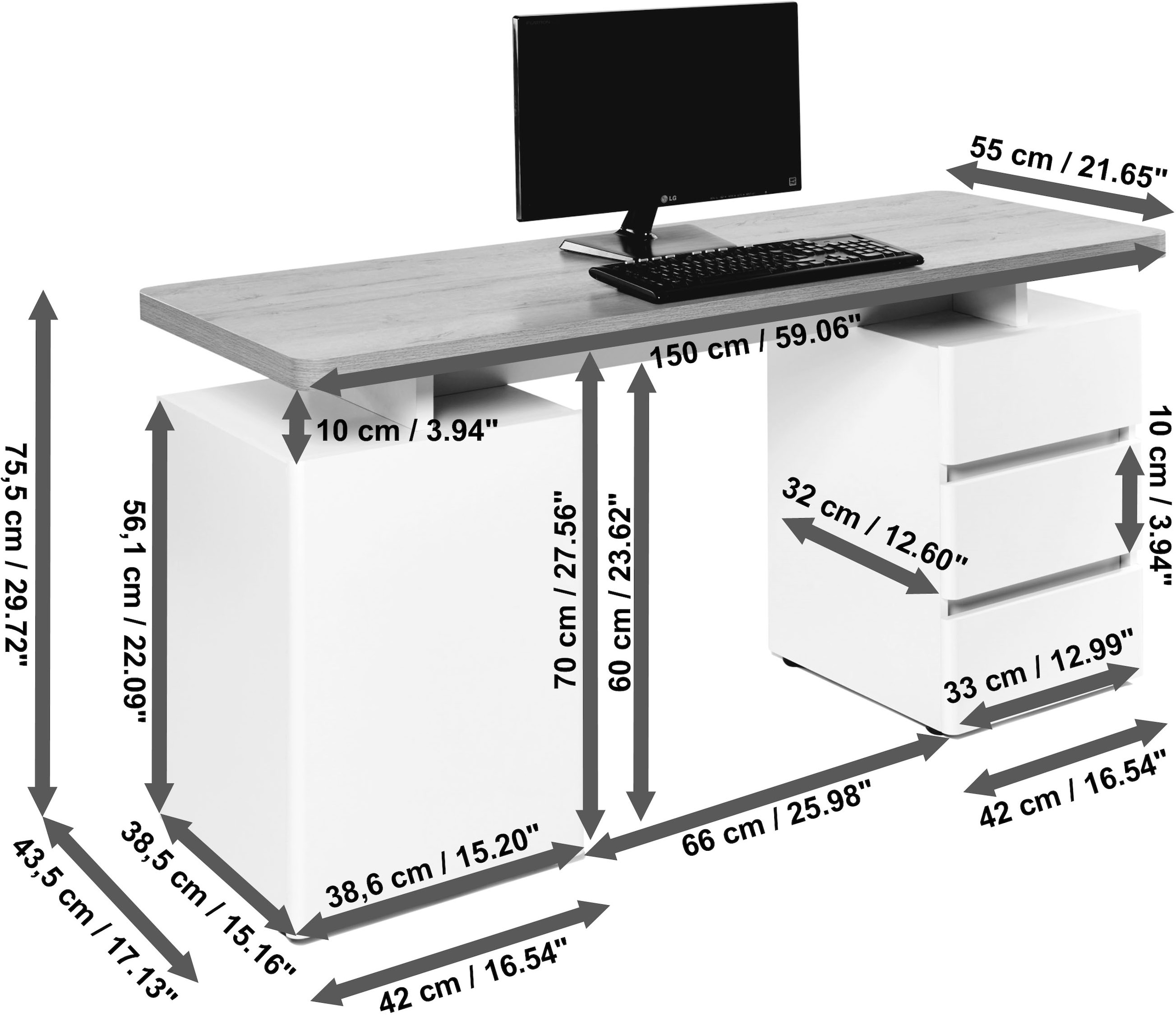 Jahnke Schreibtisch »CU-LIBRE C 250« wechselseitig montierbar, viel Stauraum, Breite 150 cm