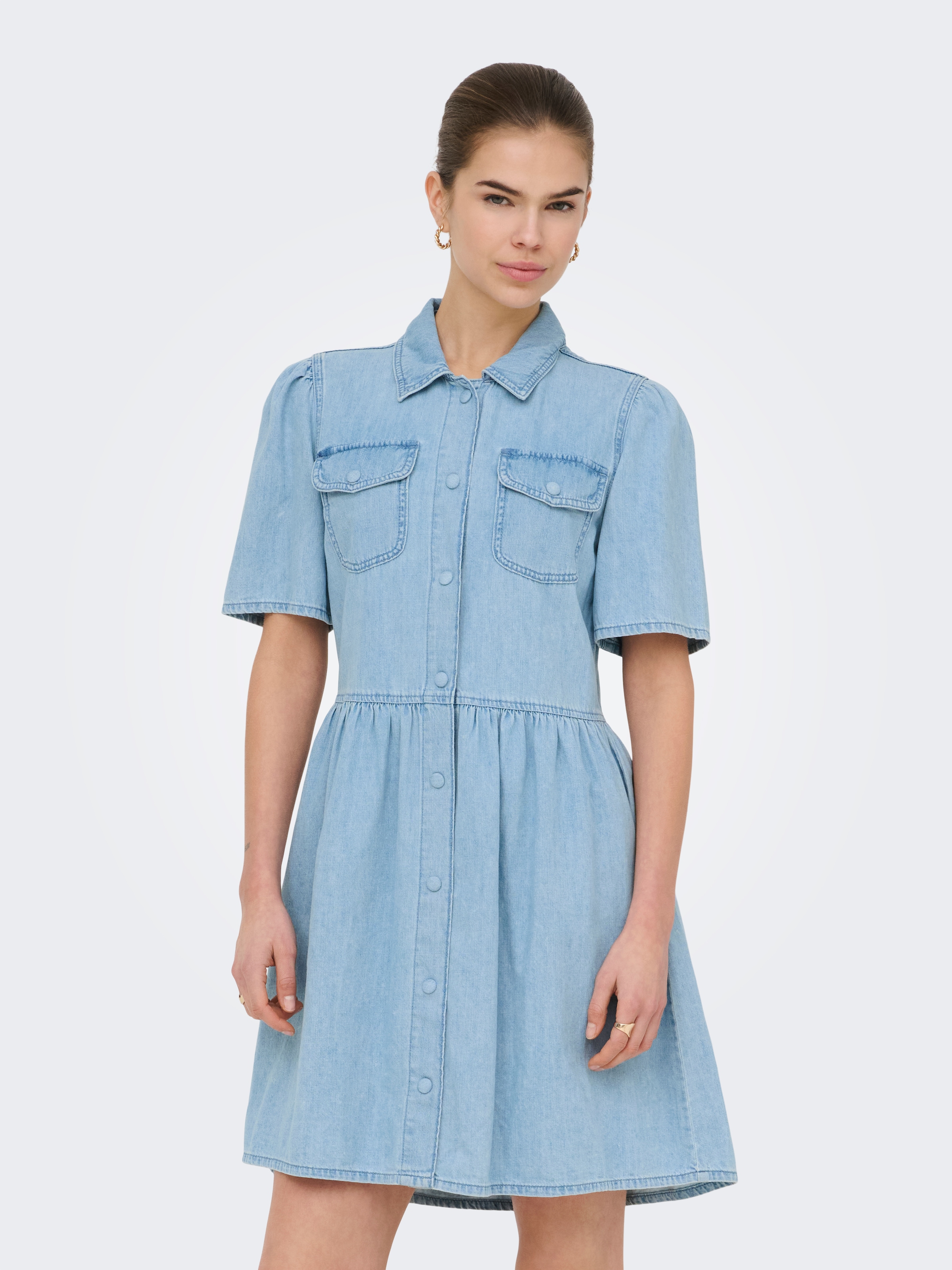 Image of ONLY Jeanskleid "ONLEVELINE SS DNM DRESS AKM" Brusttaschen Baumwolle