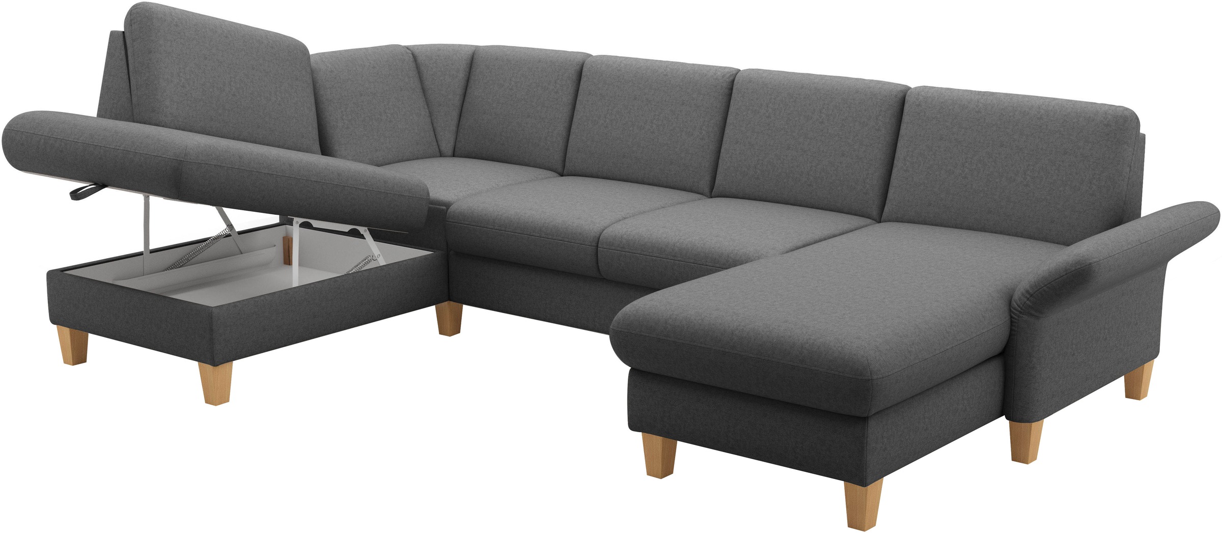 Home affaire Wohnlandschaft »Rochelle, U-Form«, optional mit Armteilverstellung, mit Bettfunktion & Bettkasten