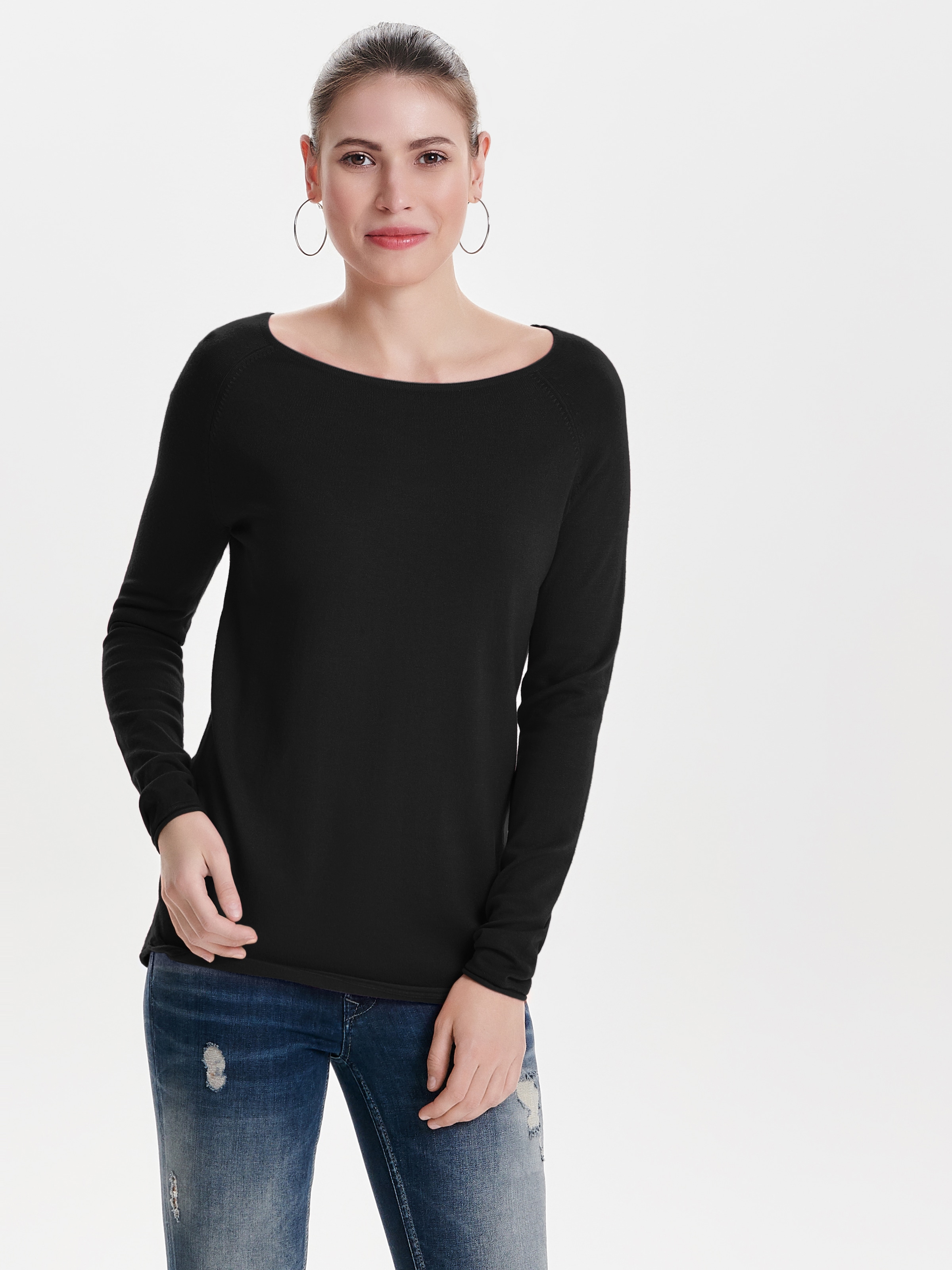 Image of ONLY Longpullover "ONLMILA LACY L/S LONG PULLOVER KNT NOOS" mit weitem Rundhalsausschnitt