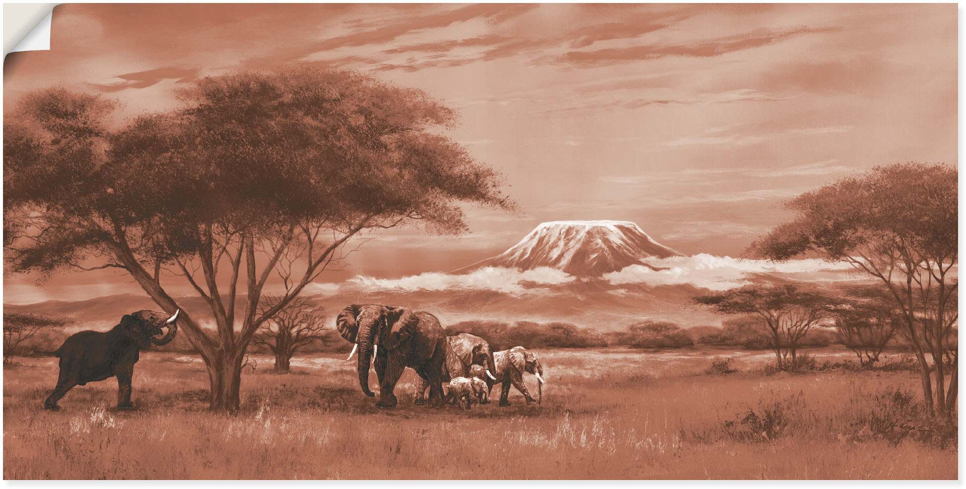 Image of Artland Wandbild »Elefanten am Kilimandscharo«, Bilder von Afrika, (1 St.), in vielen Grössen & Produktarten - Alubild / Outdoorbild für den Aussenbereich, Leinwandbild, Poster, Wandaufkleber / Wandtattoo auch für Badezimmer geeignet bei Ackermann Versand