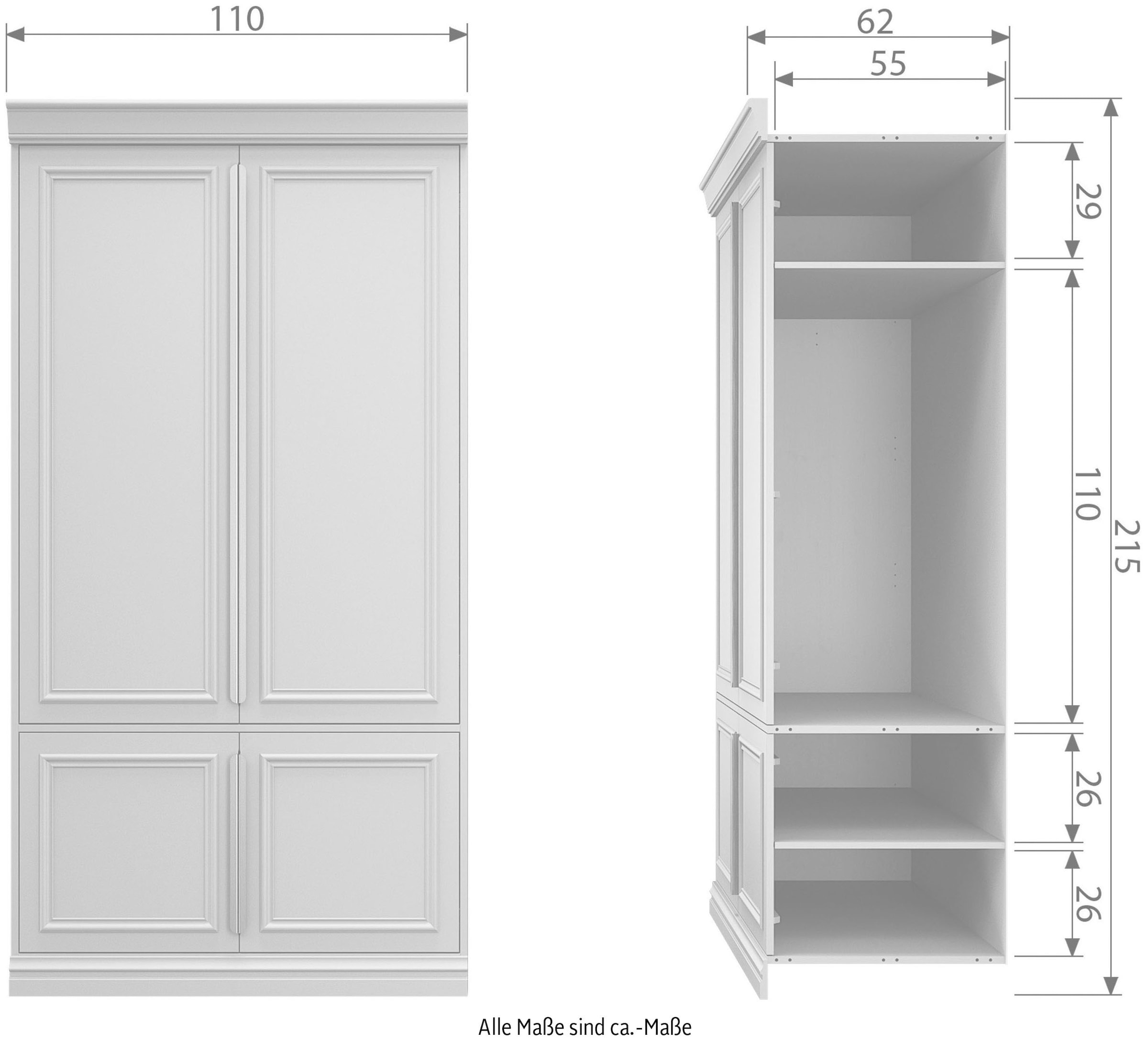 WOOOD Armoire vestiaire »Organize  FSC®-Kiefernholz mit Zierleisten-Türen und Metallgriffen« H 215 x L 110 x P 62 cm, fixation murale recommandée, facile d'entretien