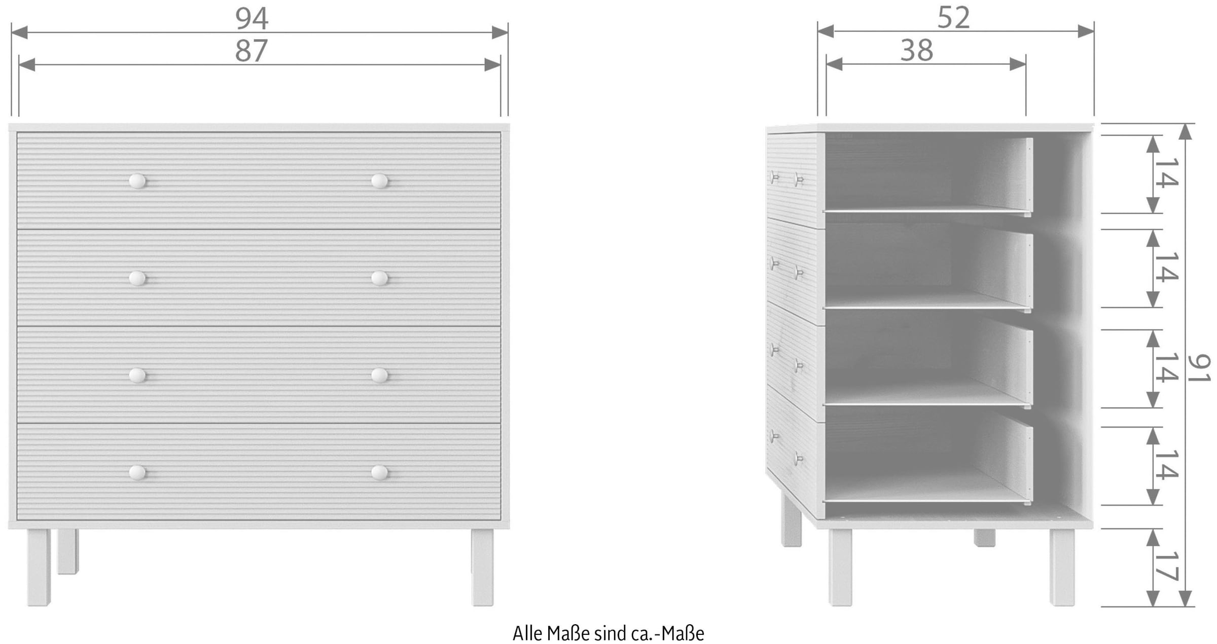 WOOOD Kommode »Adam FSC®-Kiefernholz gebürstet mit Metallgriffen, H93 x B94 x T52 cm« Tragkraft 15 kg pro Auszug, Metallgestell, einfach zu montierbar