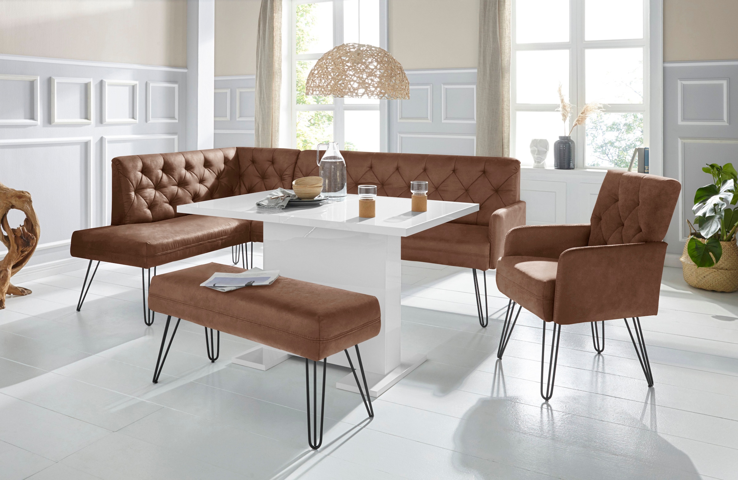 Image of exxpo - sofa fashion Eckbank "Doppio, Chesterfield Optik, komfortabel und bequem, hohe Designfüsse" Frei im Raum stellbar