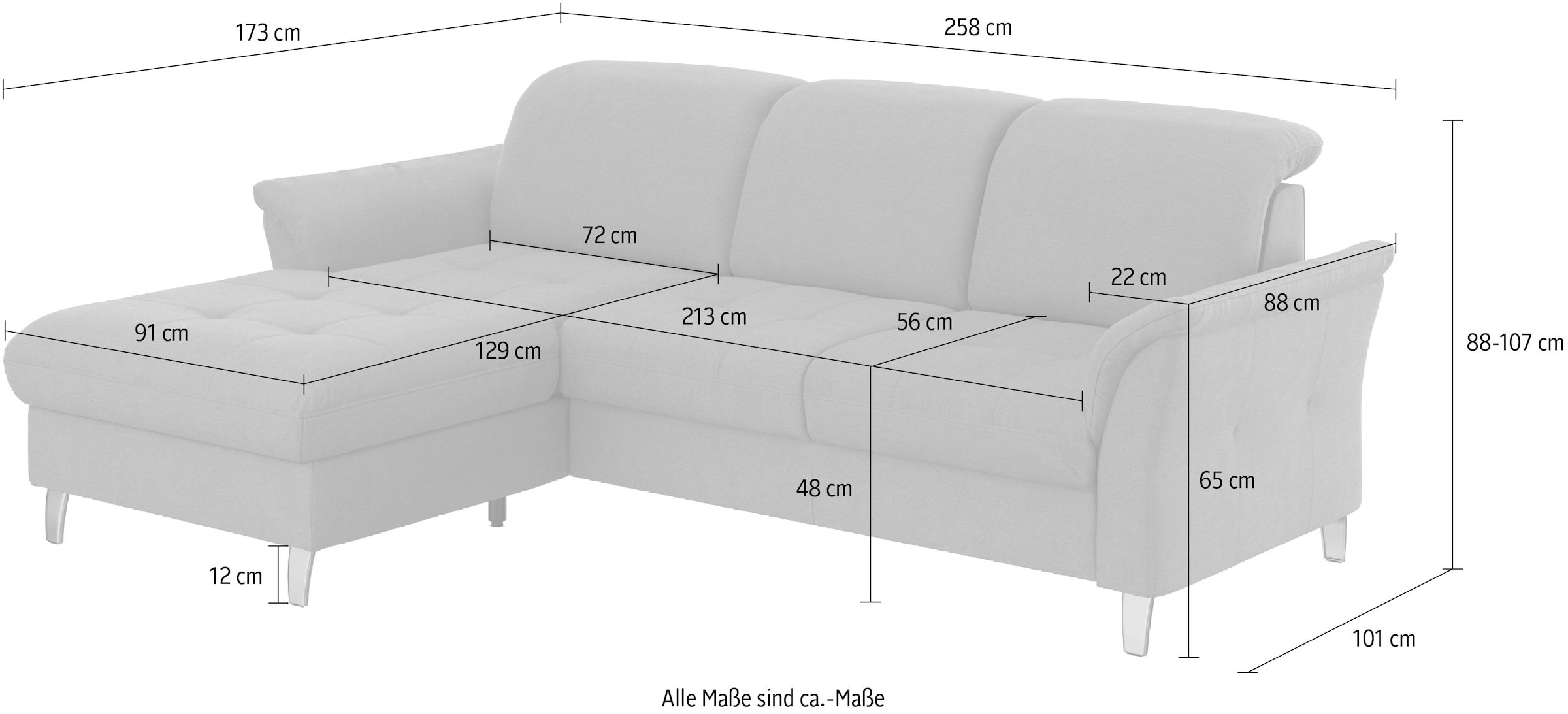 sit&more Ecksofa »Maggiore L-Form«, wahlweise mit Kopfteilverstellung, Bettfunktion und Bettkasten