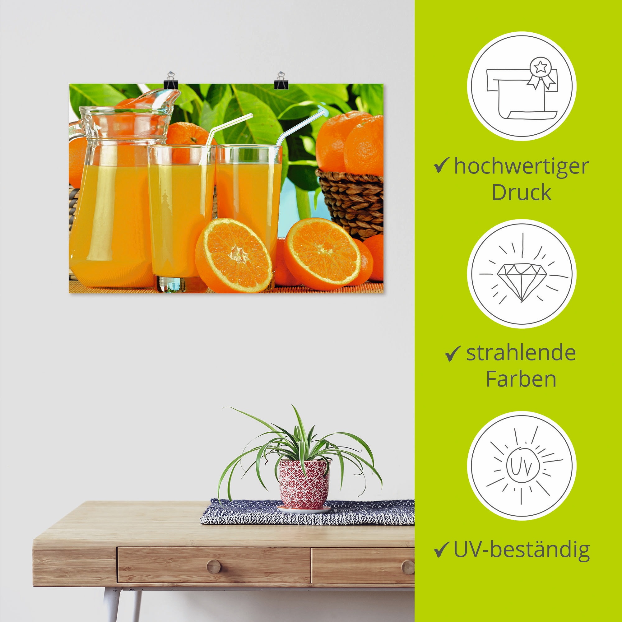 Artland Poster »Gesunder Orangensaft«, Getränke, (1 St.), als Alubild, Leinwandbild, Wandaufkleber oder Poster in versch. Grössen