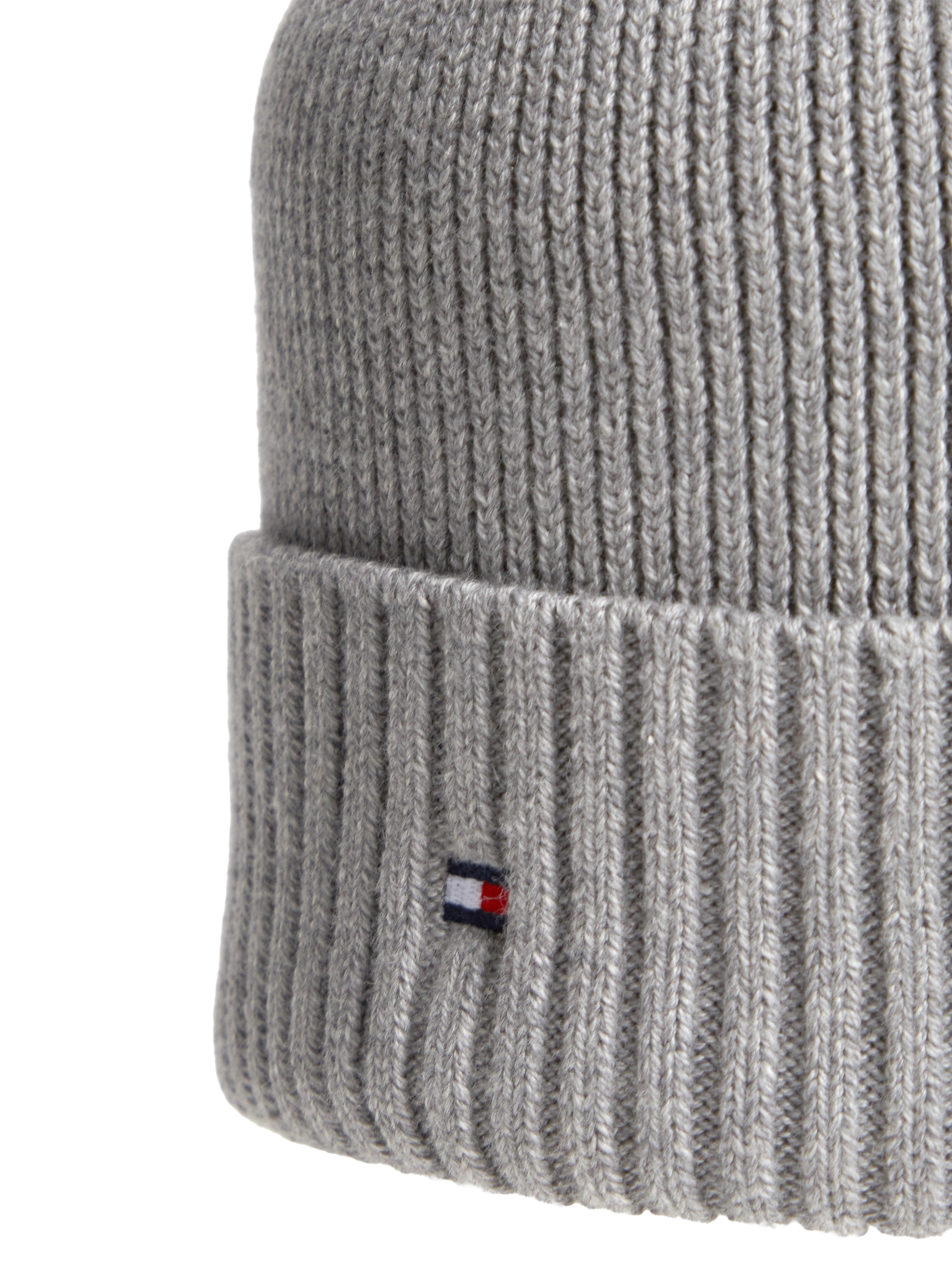 Tommy Hilfiger Bonnet tricoté »TH FLAG PIMA COTTON BEANIE« bonnet avec broderie logo, avec part de cachemire, unisexe