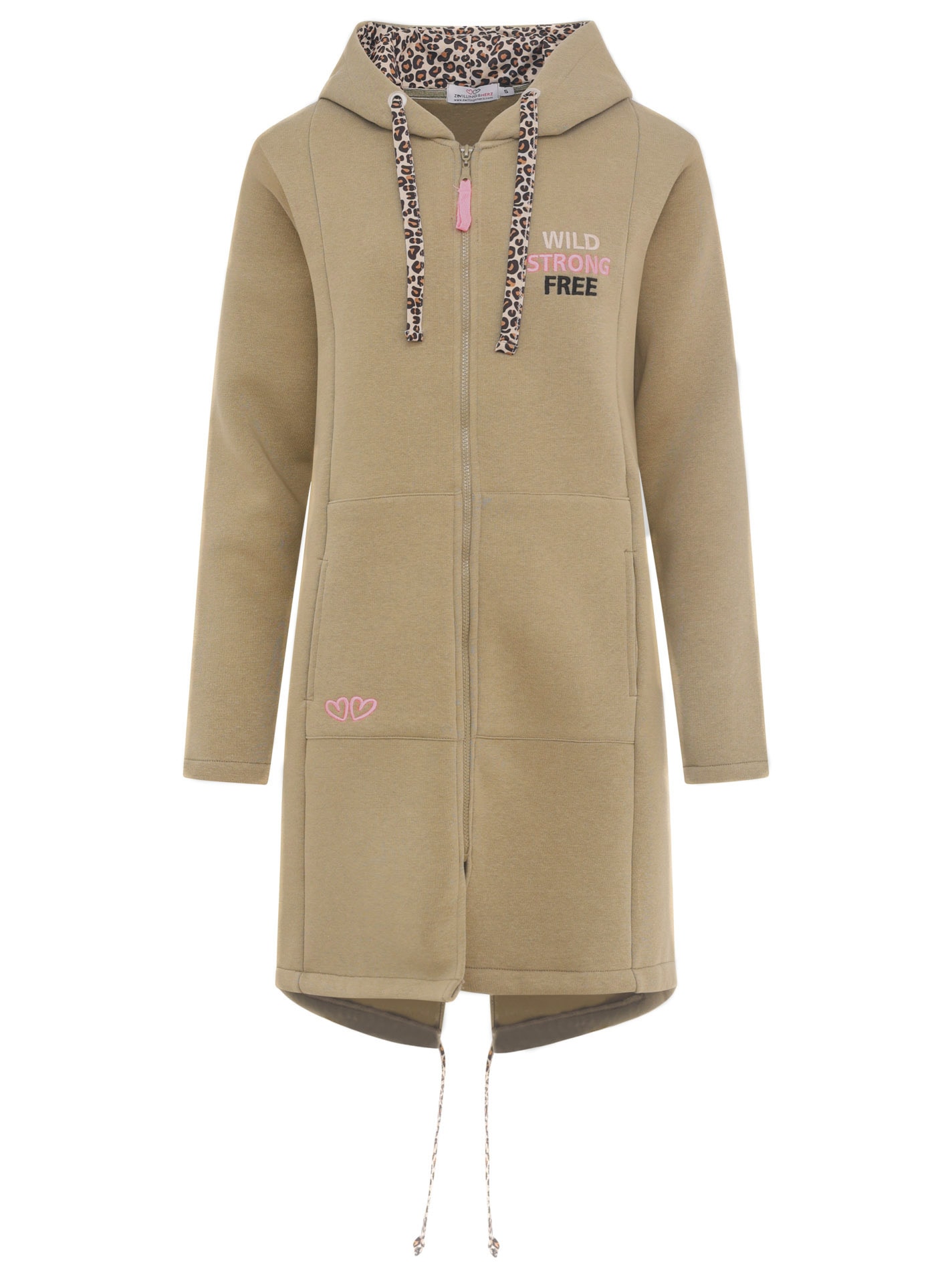 Zwillingsherz Manteau en jersey »"Wild and Free"« mit auffäligem Front und Back Motiv und Leo Details