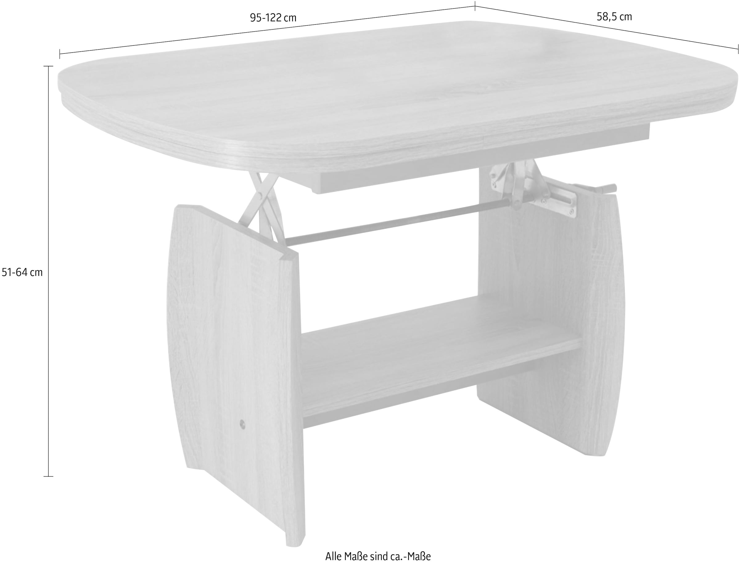 Stolkom Couchtisch »Kirk« höhenverstellbar, Tisch mit Auszug