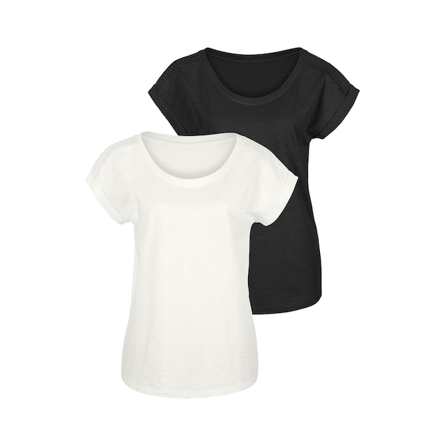 ♕ Vivance T-Shirt, (Packung, 2er-Pack), mit Häkelspitze an der Schulter  versandkostenfrei bestellen