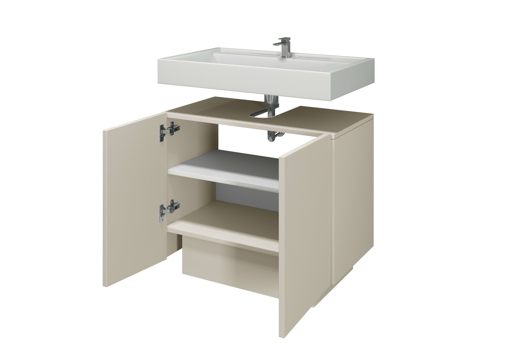 welltime Armoire sous lavabo »Vela,Breite 60cm, 2 Türen, 2 Fächer, mit Siphonausschnitt« 1 cuis tlg. meuble sous-lavabo, plan vasque, design avec portes inclinées