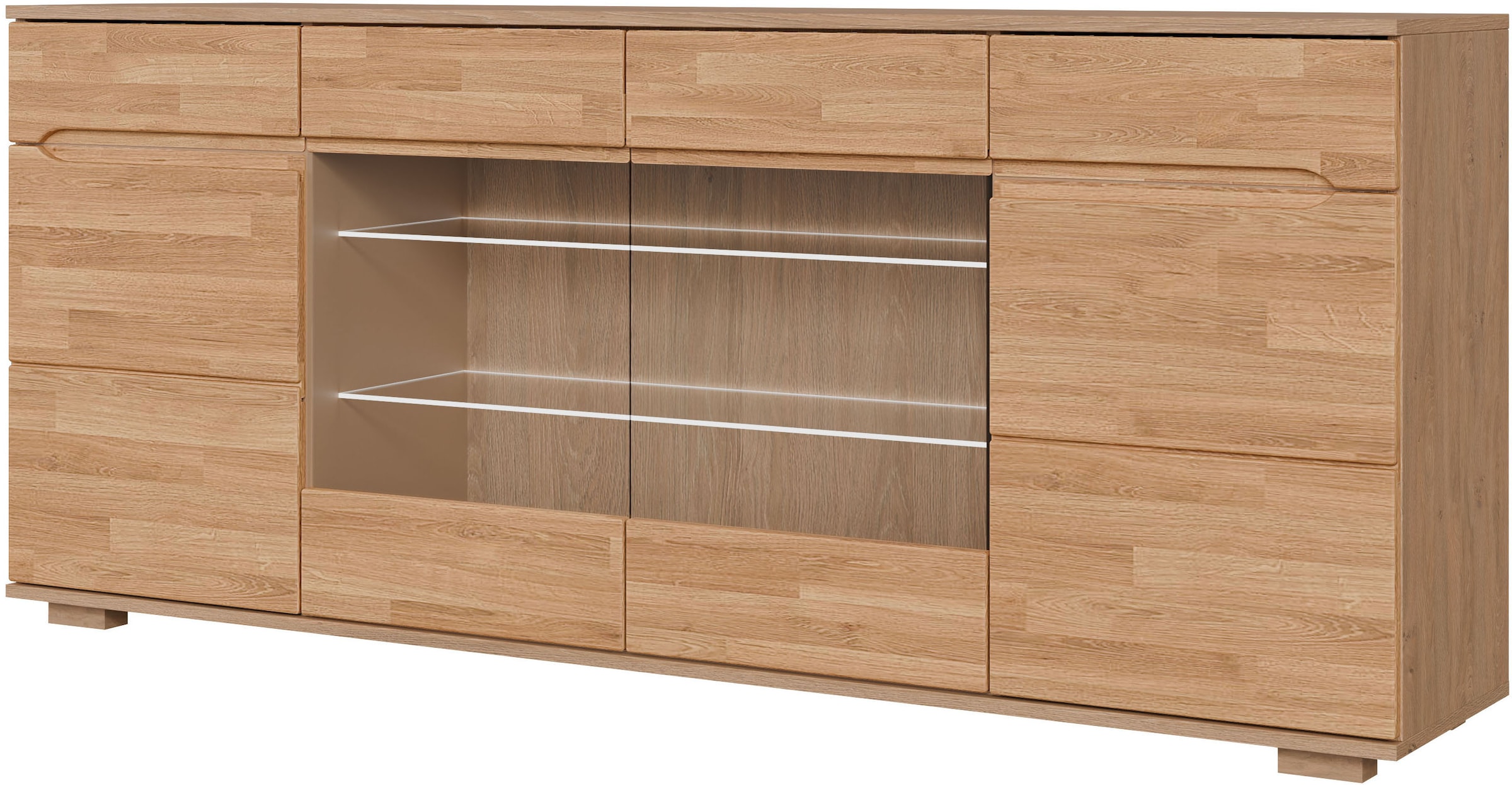 GOODproduct Sideboard »VETRO Teilmassiv, Fronten Massivholz, Wohnzimmer, Stauraum,Griffmulde« B/T/H:199/40/85cm, 2 Schubladen,  7Fächer