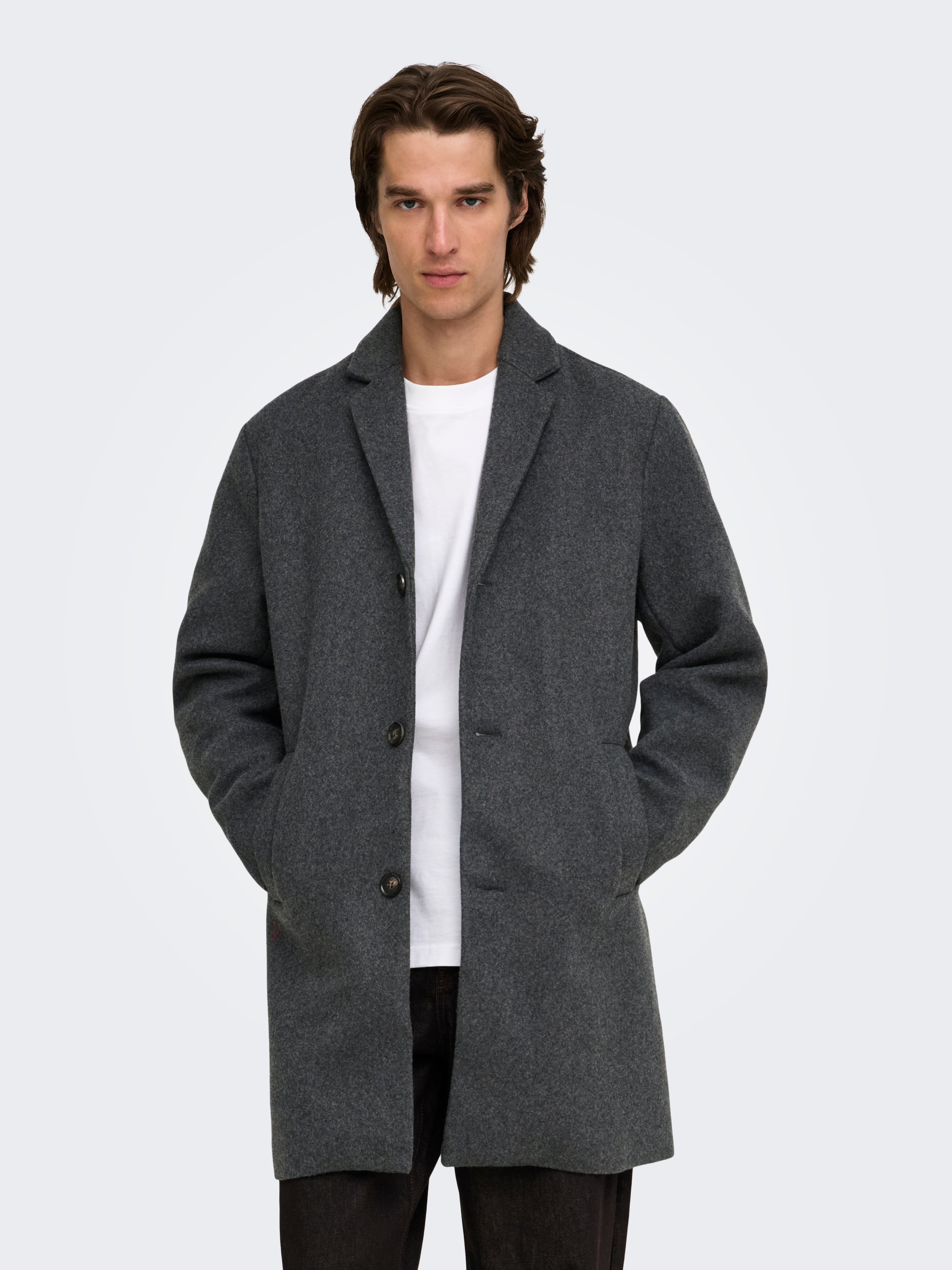 ONLY & SONS Manteau court »ONSMAYLON NEW WOOL COAT OTW OTL« Polyester, Knopfleiste