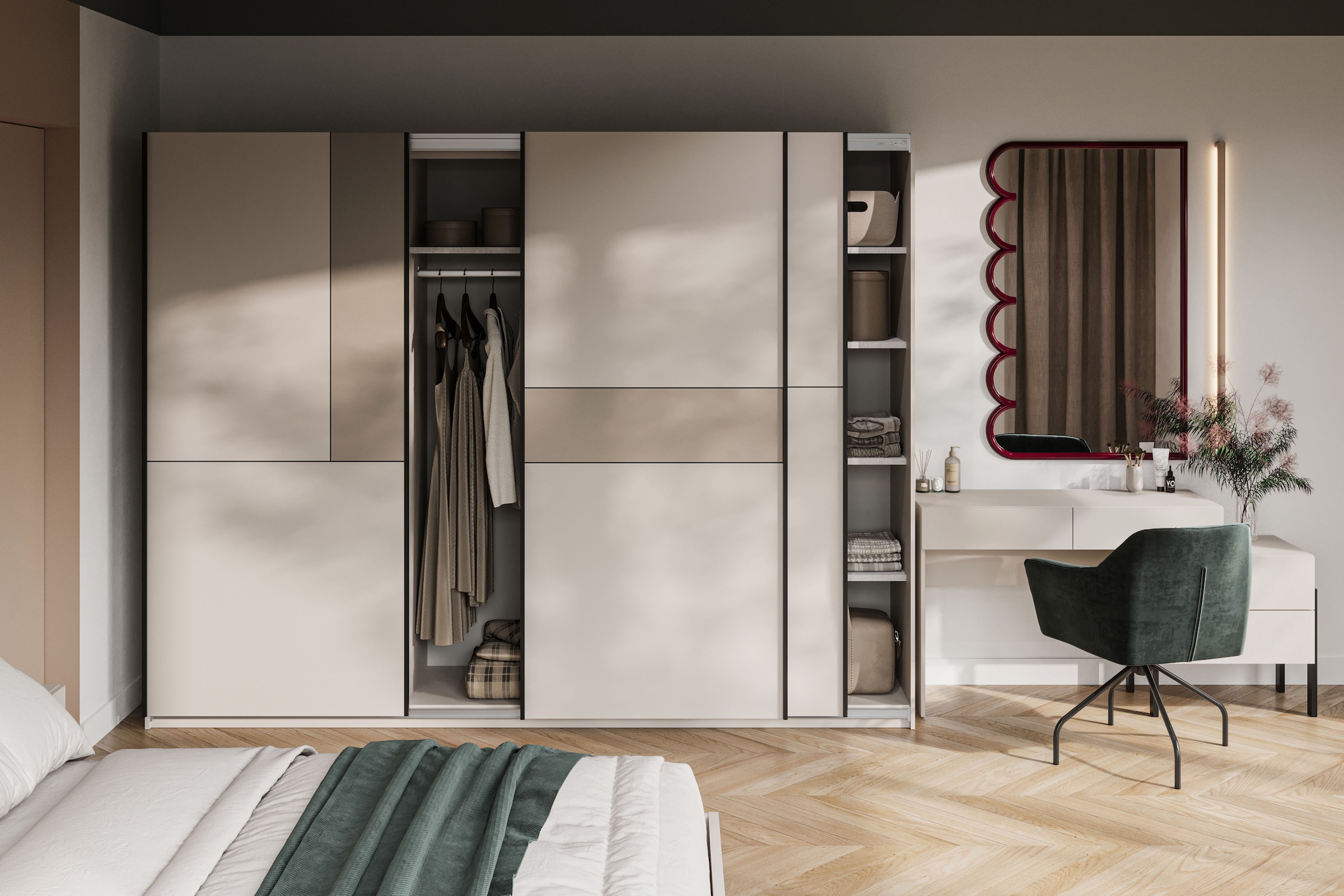 Home affaire Schiebetürenschrank »Cube Garderobenschrank incl.kompletter Innenausstattung« Moderner Kleiderschrank, Schiebetürenschrank, Garderobe