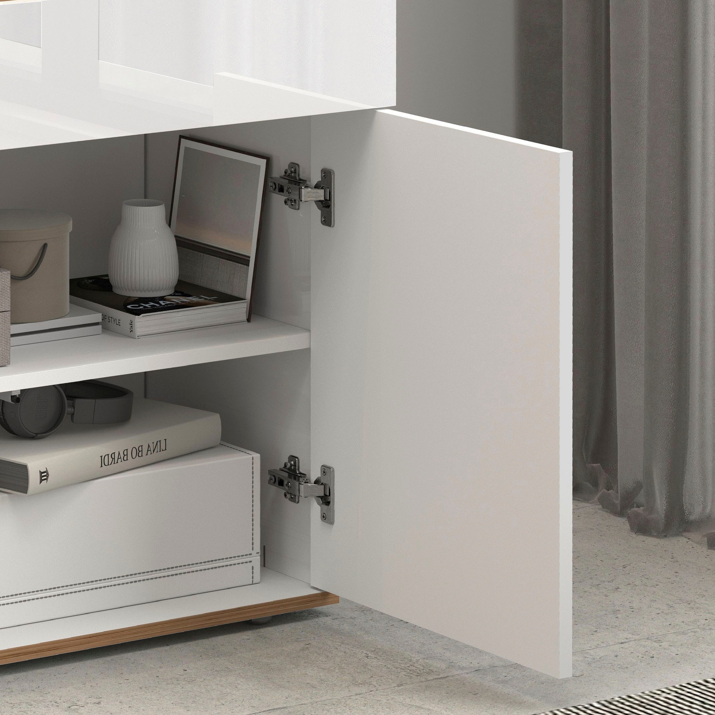 GOODproduct Sideboard »Garda, Kommode, Schrank, 2 Türen, 1 Schublade, Made in Italy« Hochglanzlackierte Fronten, Korpus matt, grifflos, Breite 80,9 cm