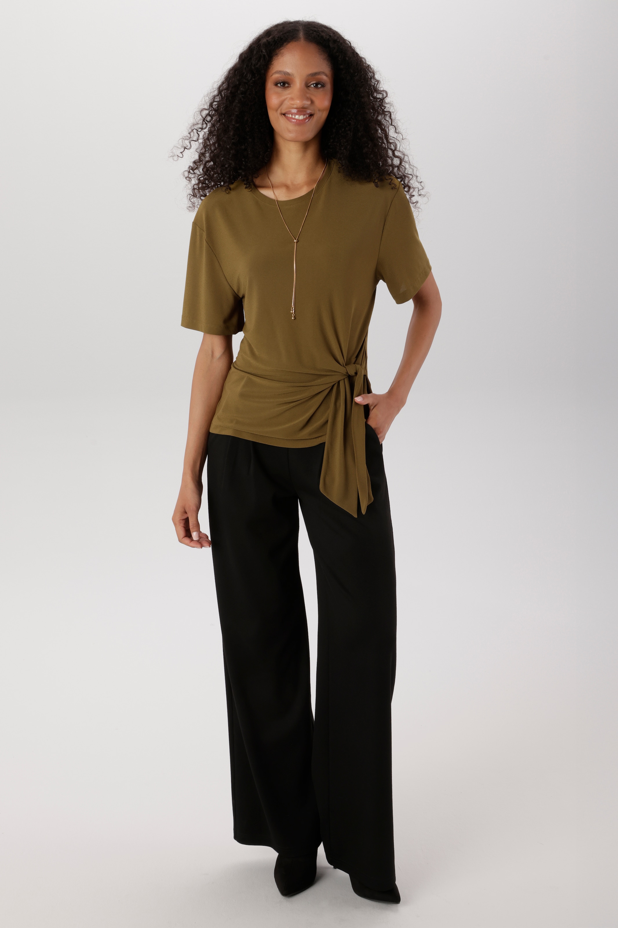 Aniston SELECTED Rundhalsshirt mit raffiniertem Knoten-Detail an der Seite