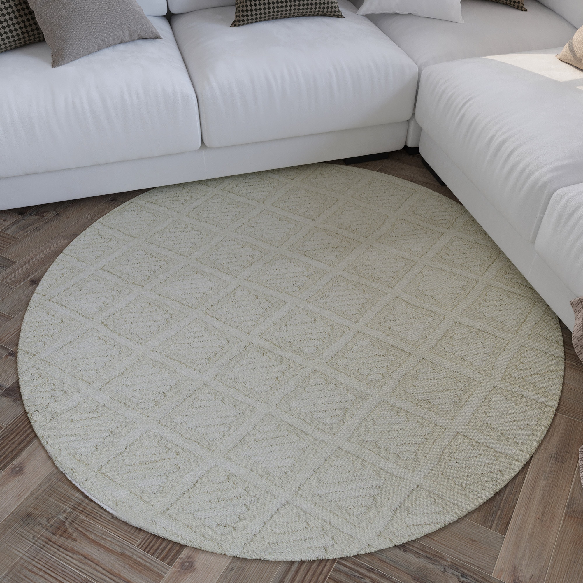 Image of Wecon home Wollteppich "Hamptons SEVENTEEN" rund 10 mm Höhe Schurwolle, Kurzflor, Wohnzimmer, Schlafzimmer, elegant, Rauten Design