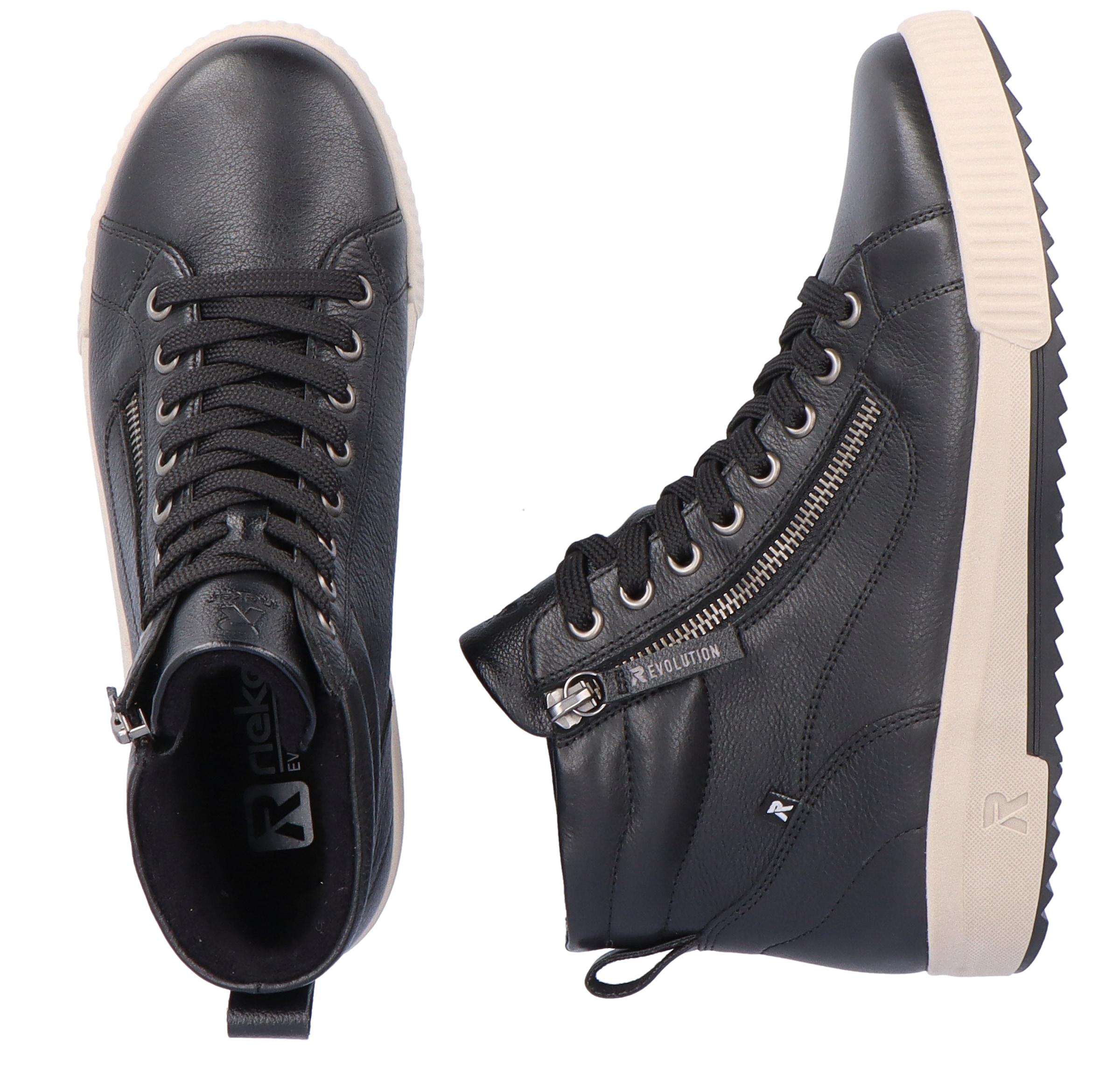 RIEKER Sport Schnürboots, Stiefelette, High Top Sneaker, Freizeitboots mit Reissverschluss