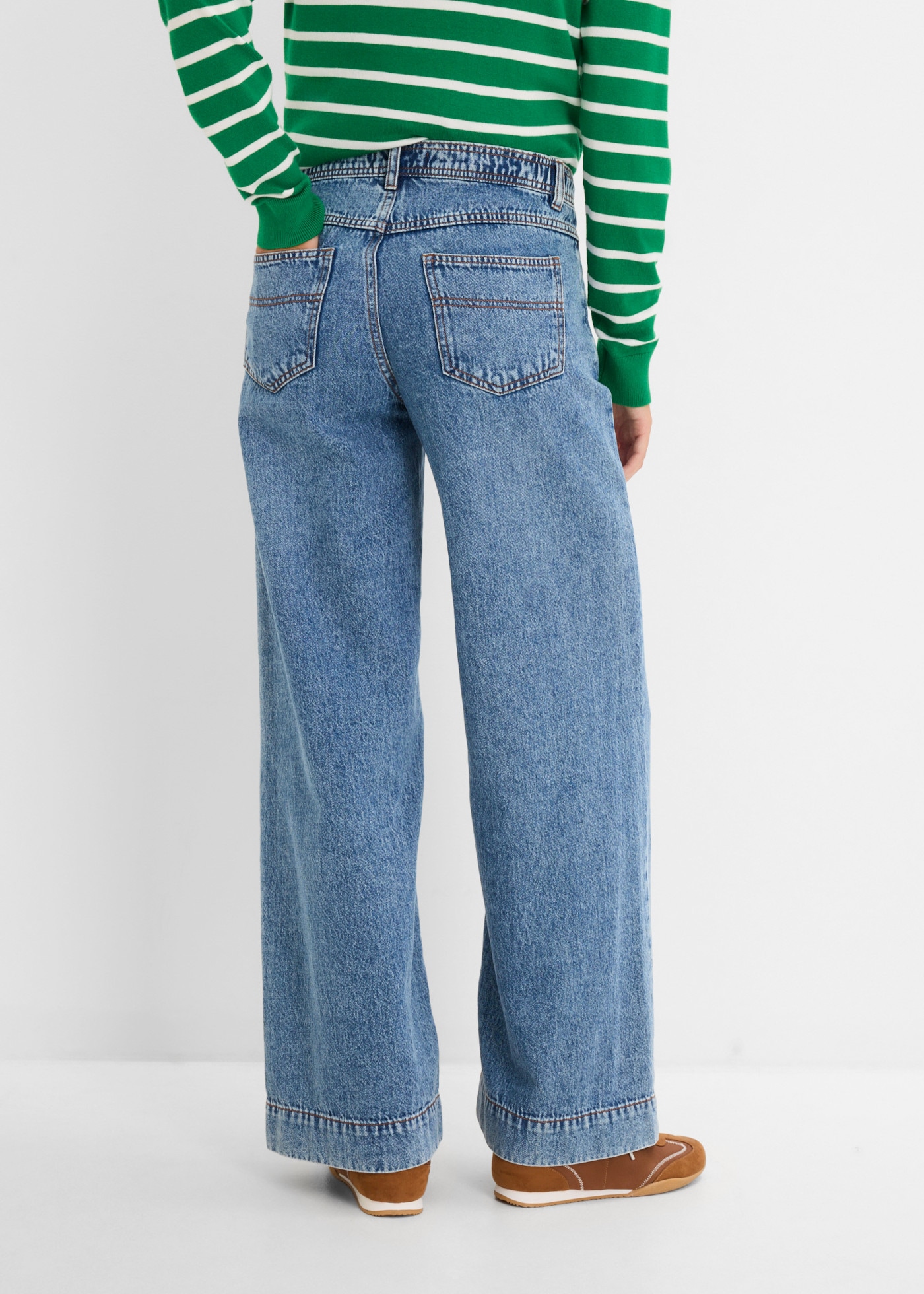 bonprix Jeans large coupe jambes larges, coupe ample, taille moyenne, en coton, style décontracté