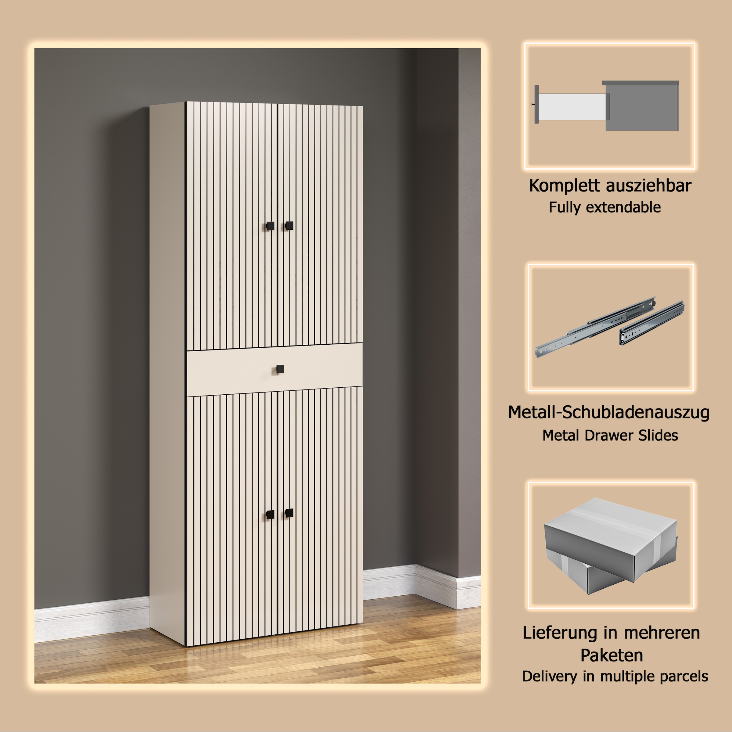 welltime Hochschrank »Amrum«, Badezimmerschrank mit und ohne Schublade - (B/T/H) 40-70/31/186 cm