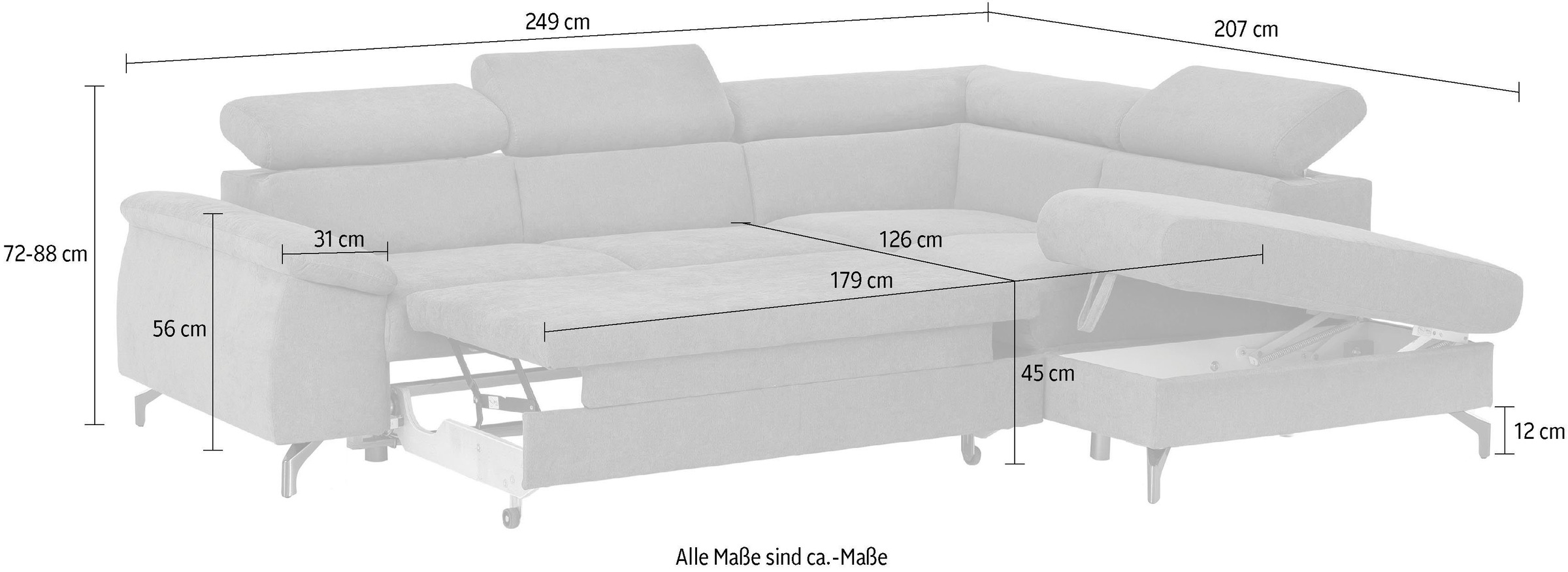 COTTA Polstergarnitur »Komaris L-Form«, (Set), Set bestehend aus: Ecksofa mit Kopfteilverstellung & Hocker