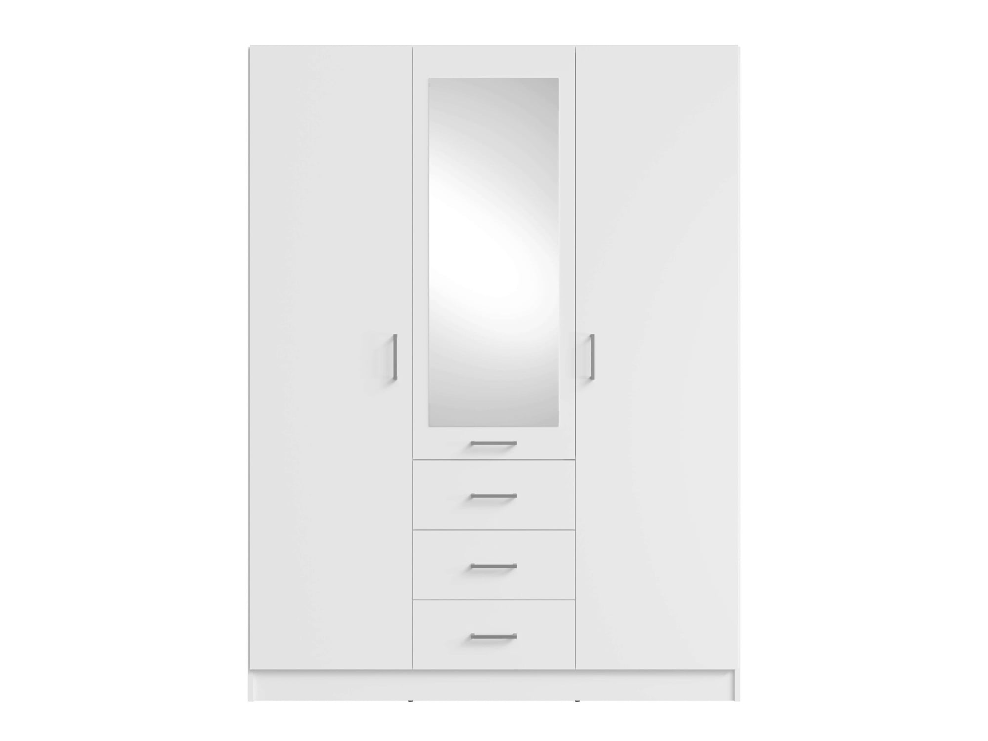 Home affaire Kleiderschrank »KOS Garderobe mit 3 Schubladen, Kleiderstange, 4 Einlegeböden, Spiegel«, Wäscheschrank mit 3 Drehtüren, silberfarben Griffen, Masse B/H/T 150/200/58cm