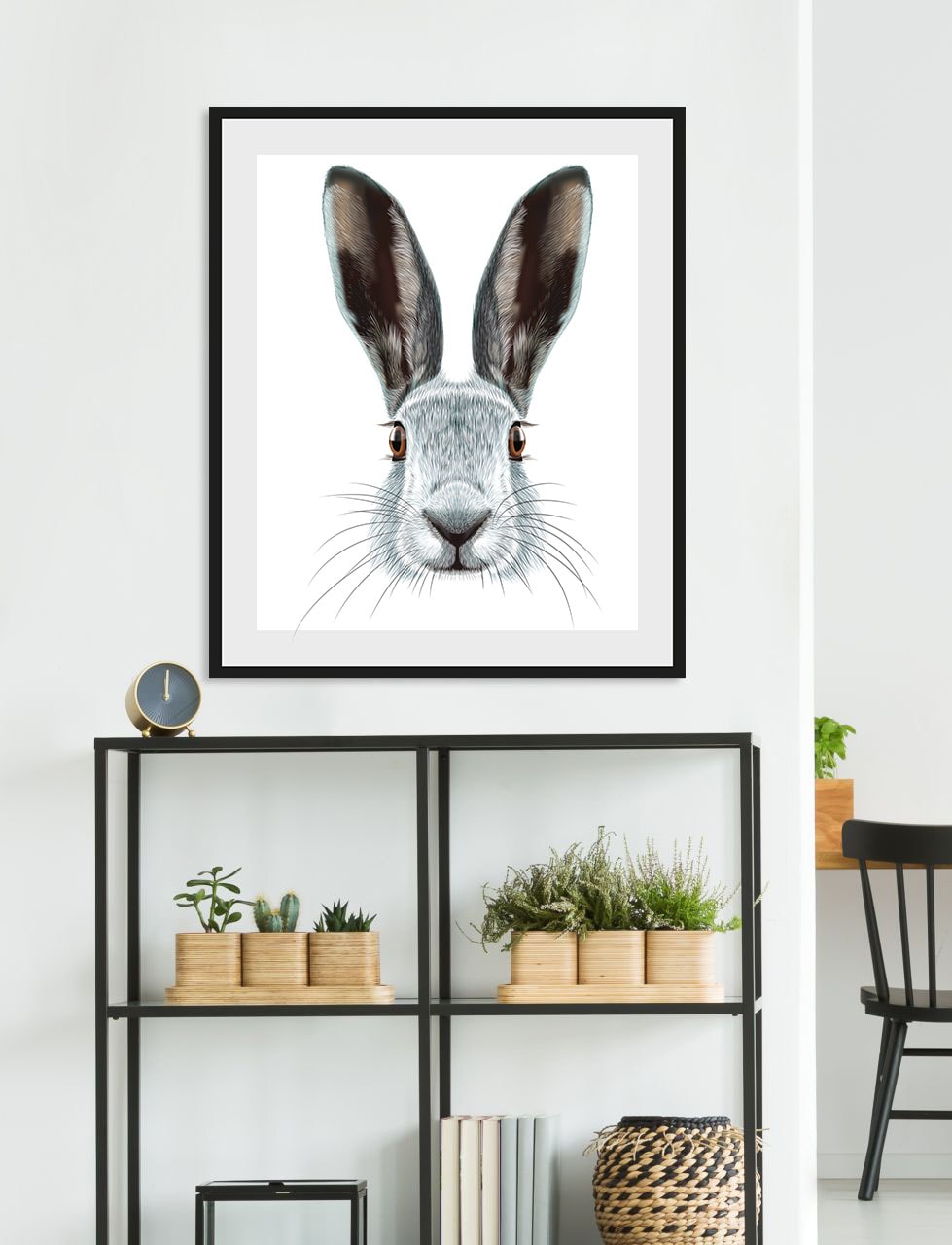 queence Bild »Selma«, Hase-Hasen-Schwarz-Weiss-Kunst-Haustiere, (1 St.), HD Premium Poster-Druck inkl. Holzrahmen