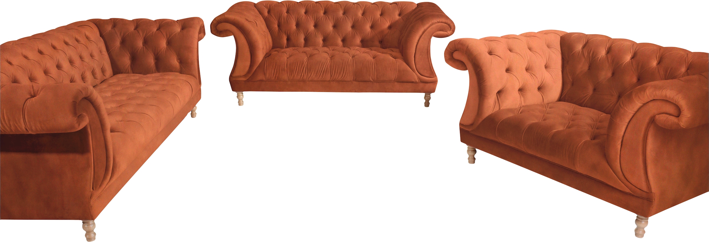 Max Winzer® Chesterfield-Sofa »Isabelle«, mit Knopfheftung & gedrechselten Füssen in Buche natur, Breite 260 cm