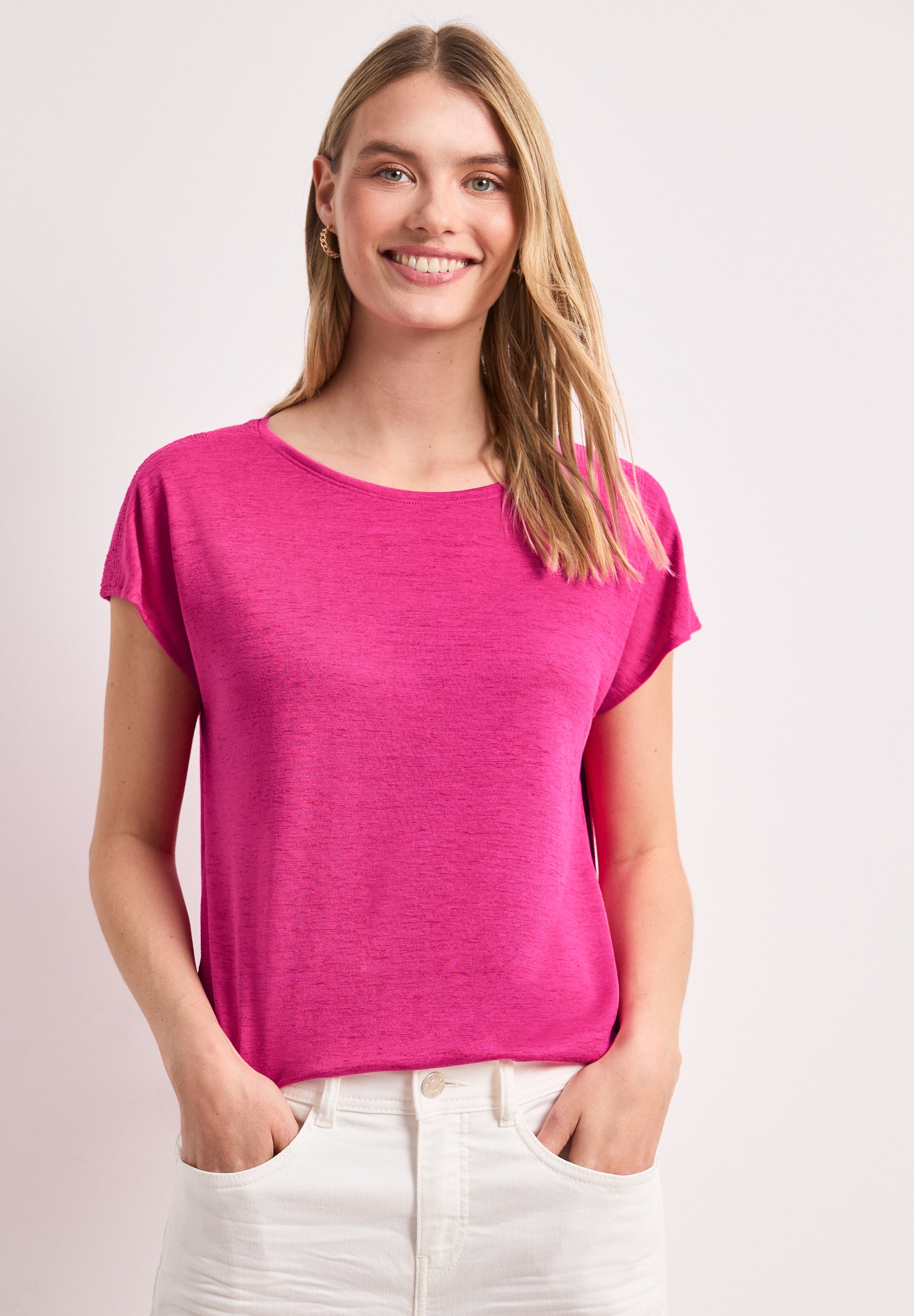 Image of STREET ONE Shirttop Sommershirt mit Boat Neck und Smok-Detail