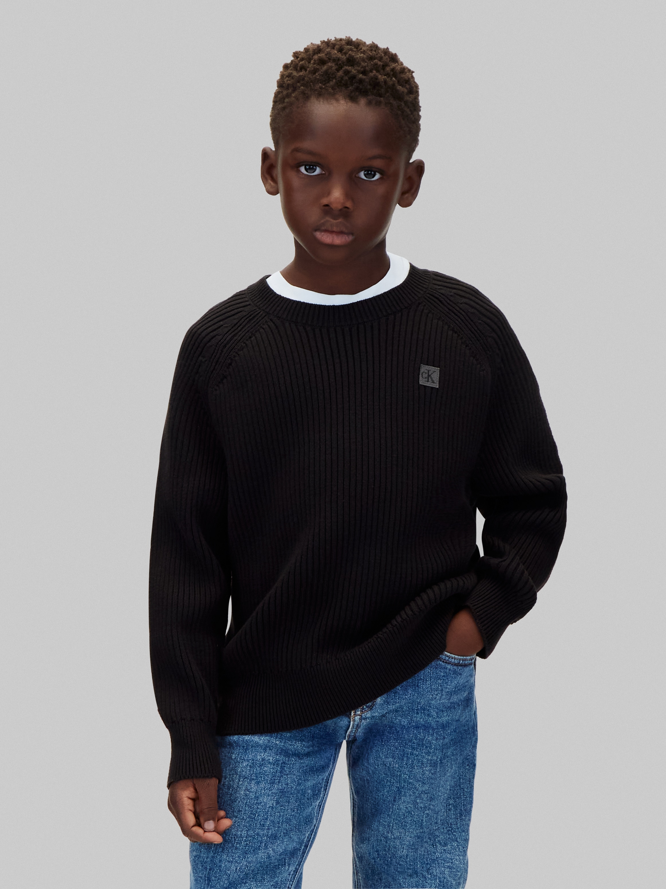 Calvin Klein Jeans Pull en tricot Manches raglan, coupe régulière, coton pur