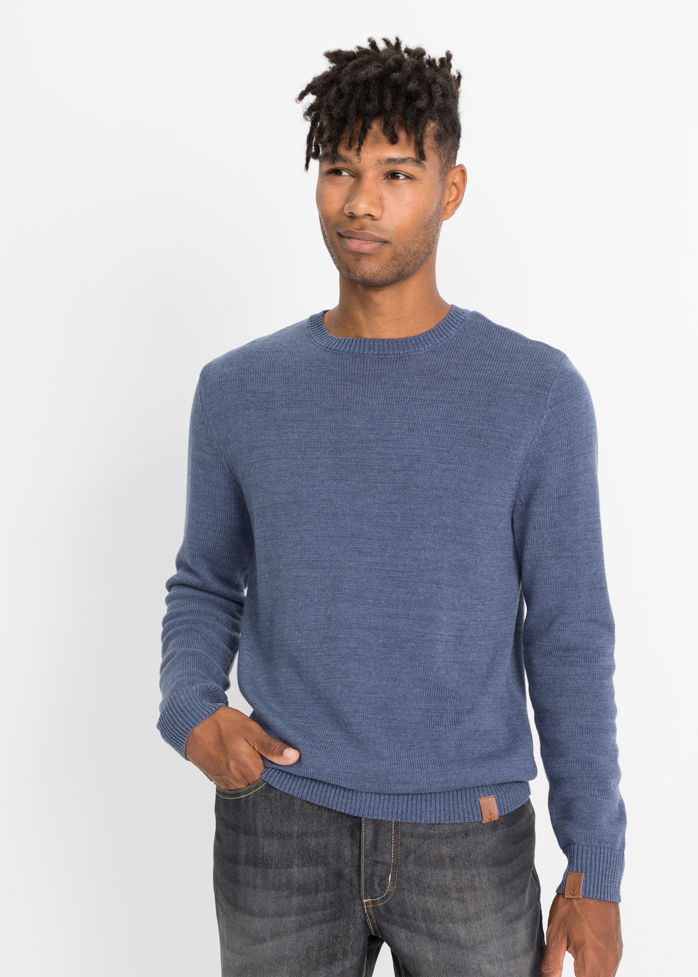 Image of bonprix Strickpullover aus Baumwolle, mit Rundhalsausschnitt, für vielseitige Anlässe