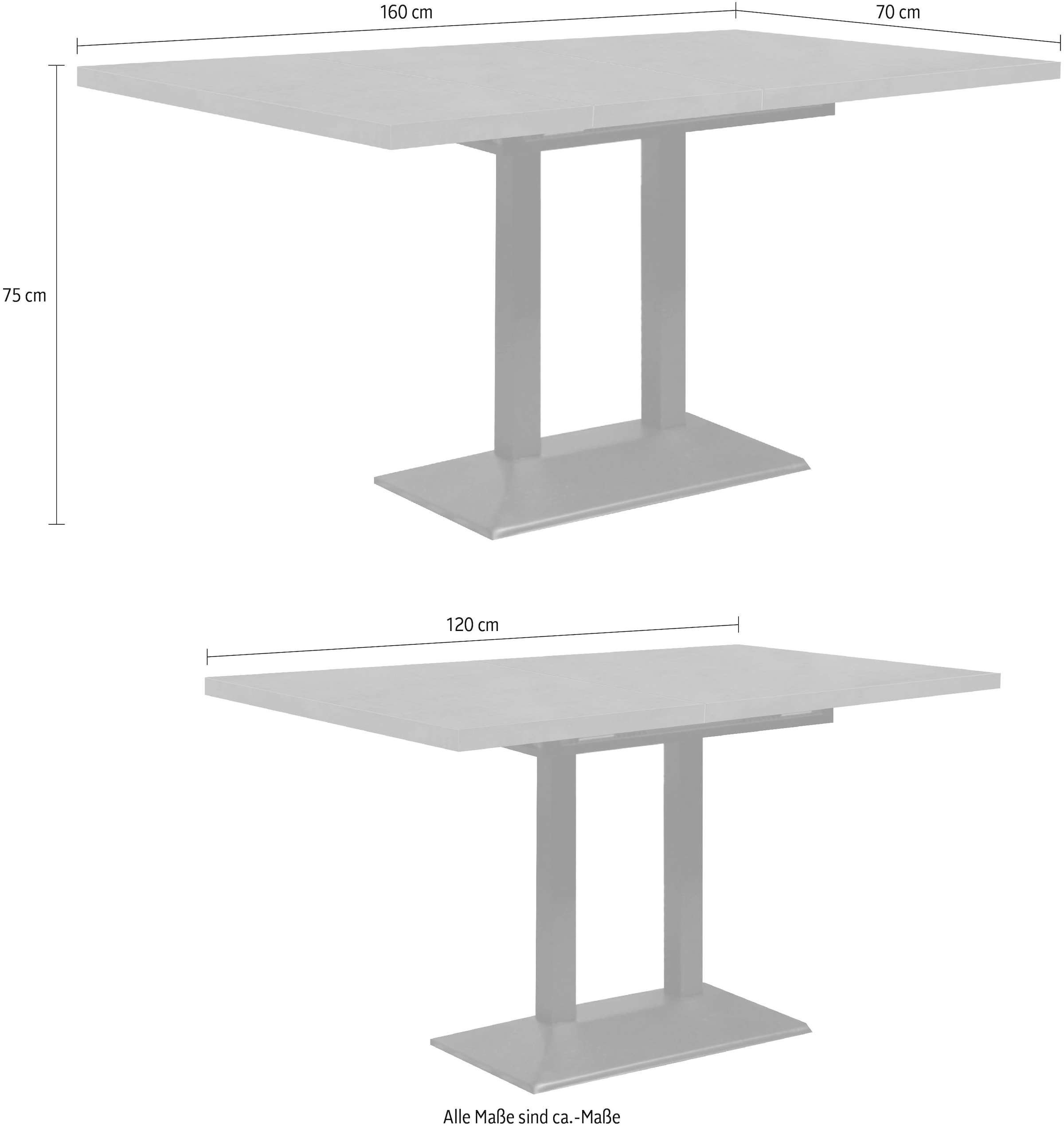 Mäusbacher Table de bistrot »Big Bistro Metall« Plateau extractible (extraction synchronisée) LPH 120-160/75/70