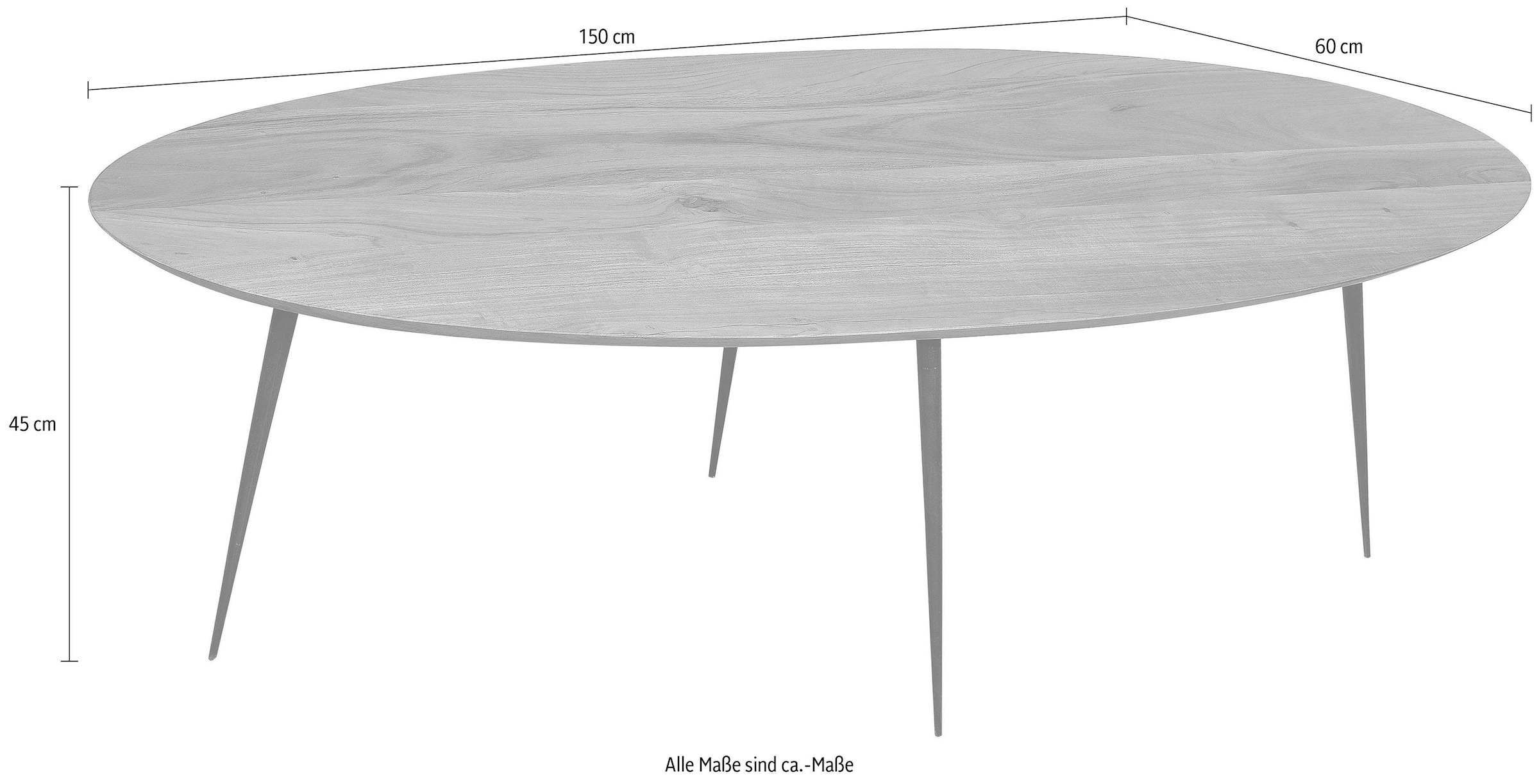 SIT Couchtisch »Lindau aus Akazie Massivholz Oval 150x60 cm Metall« Ovale Massivholzplatte im skandinavischen Design