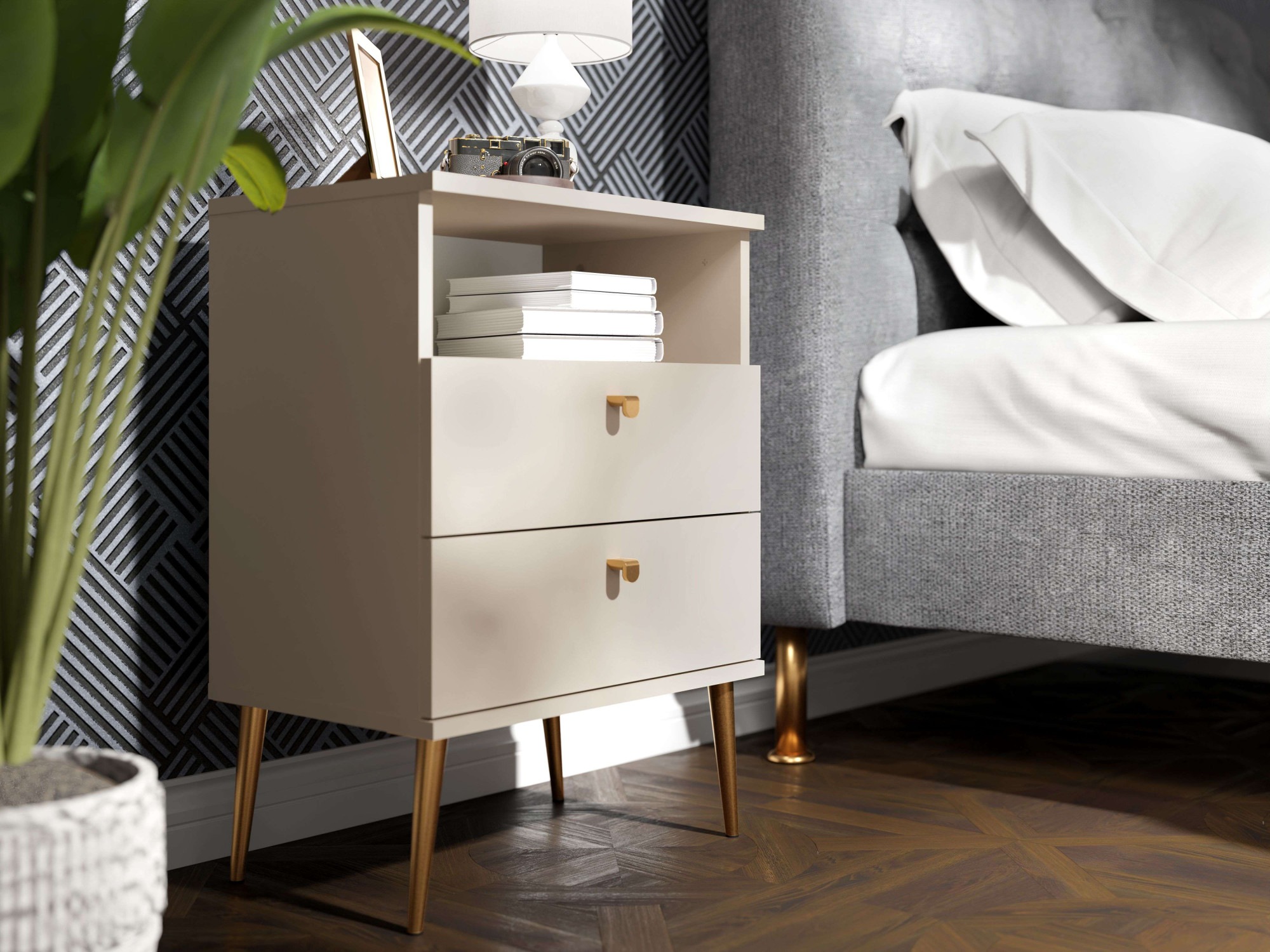Image of GOODproduct Nachttisch "Elyriia Nachtkommode mit 2 Schubladen und Fach, Premium-Qualität" mit viel Stauraum, modernes Design, pflegeleicht und robust