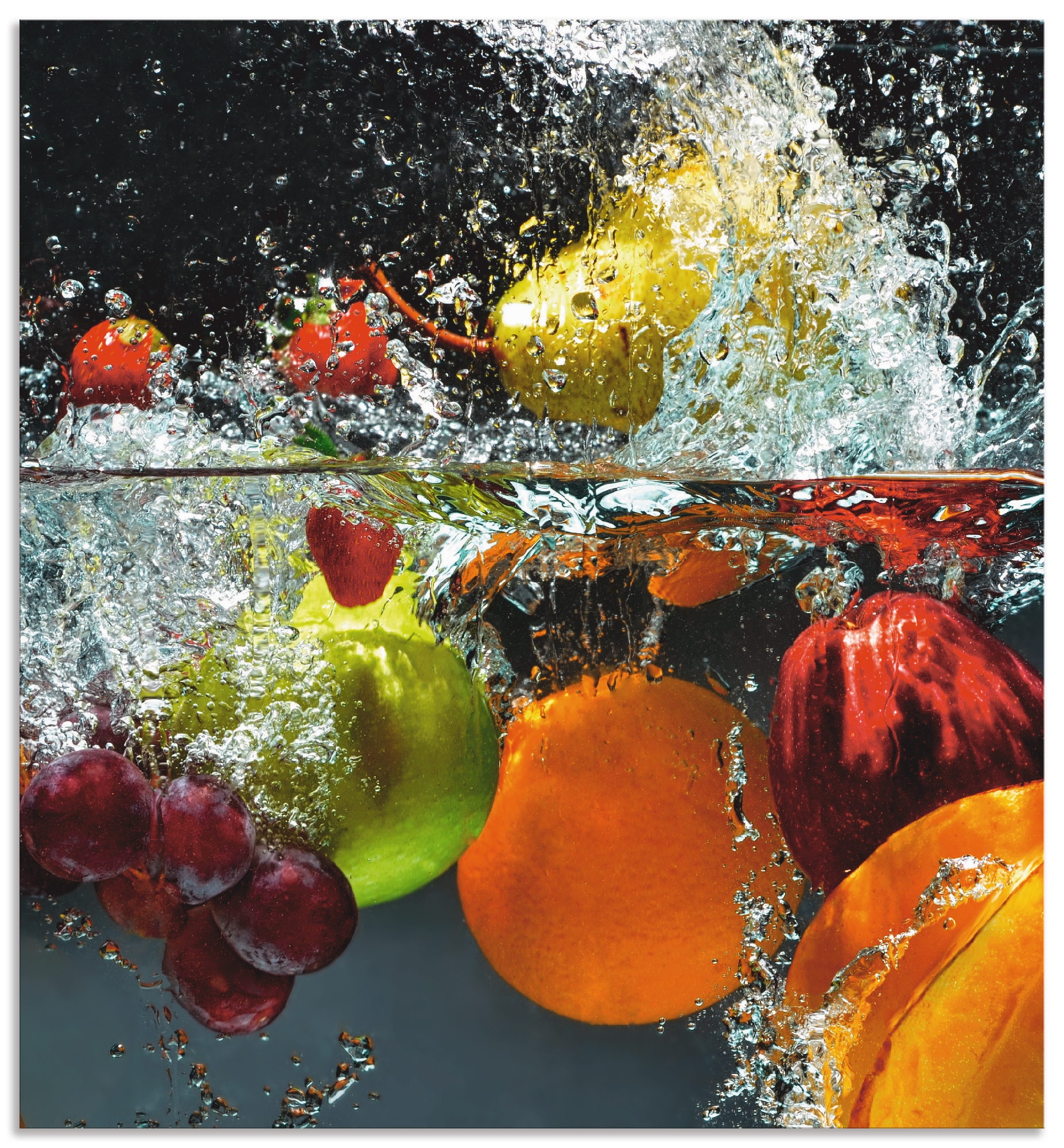 Artland Küchenrückwand »Spritzendes Obst auf dem Wasser«, (1 tlg.), Alu Spritzschutz mit Klebeband, einfache Montage