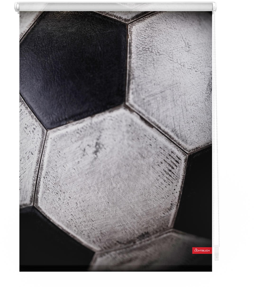 Image of LICHTBLICK ORIGINAL Seitenzugrollo "Rollo Klemmfix, ohne Bohren, blickdicht, Retro Fussball - Schwarz-Weiss" blickdicht Blendschutz Sichtschutz freihängend