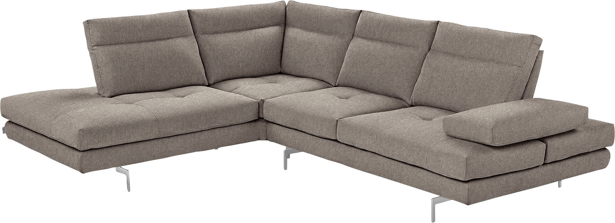 CALIA ITALIA Canapé d'angle »Toby Wing, B/T: 288/232 cm, Multifunktionssofa, Designsofa, L-Form« Sitztiefenverstellung und Armteilfunktion, Füsse chrom glänzend