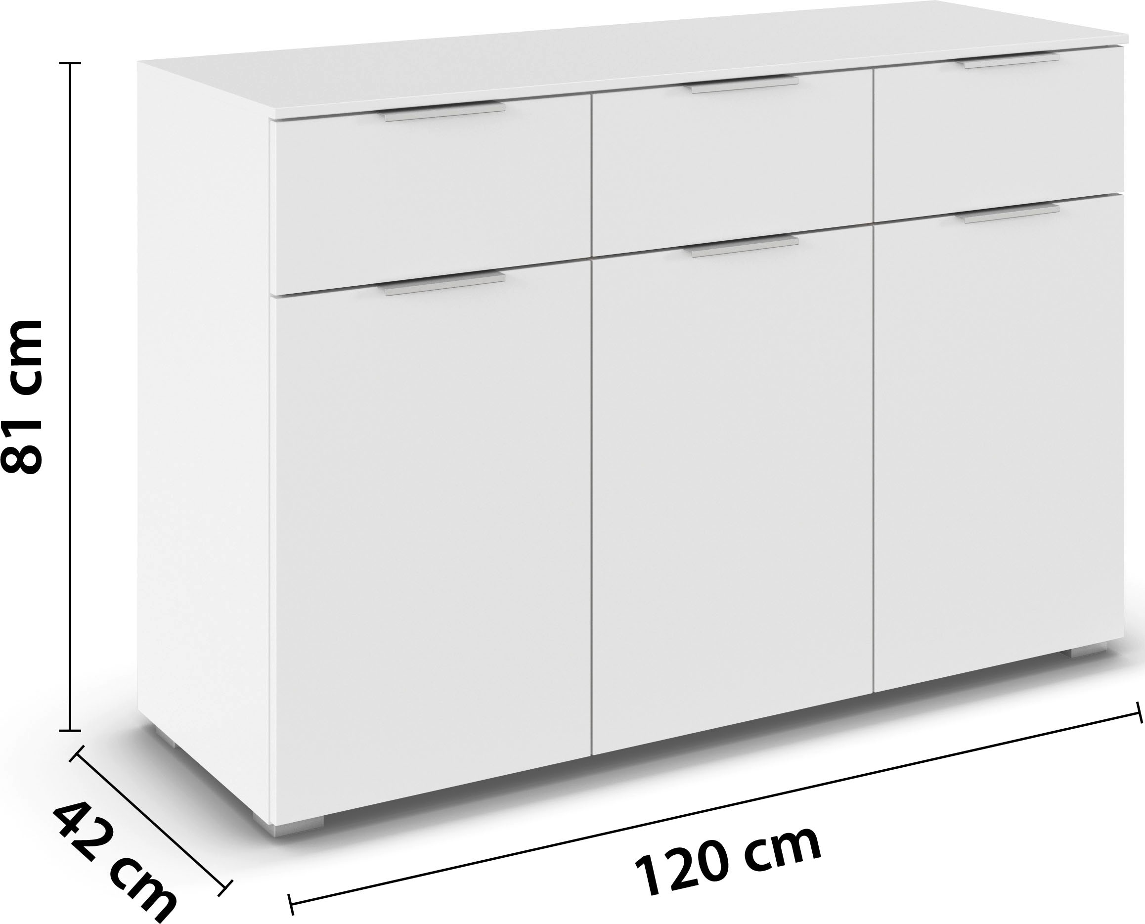 GOODproduct Kombikommode »Kommode Sideboard Schubladenkommode Schlafzimmerkommode CORTONA« Breite 120 cm inkl. SOFT-CLOSE-FUNKTION, mit moderner Dekor-Front,  mit 3 Schubladen und 3 verstellbaren Einlegeboden MADE IN GERMANY