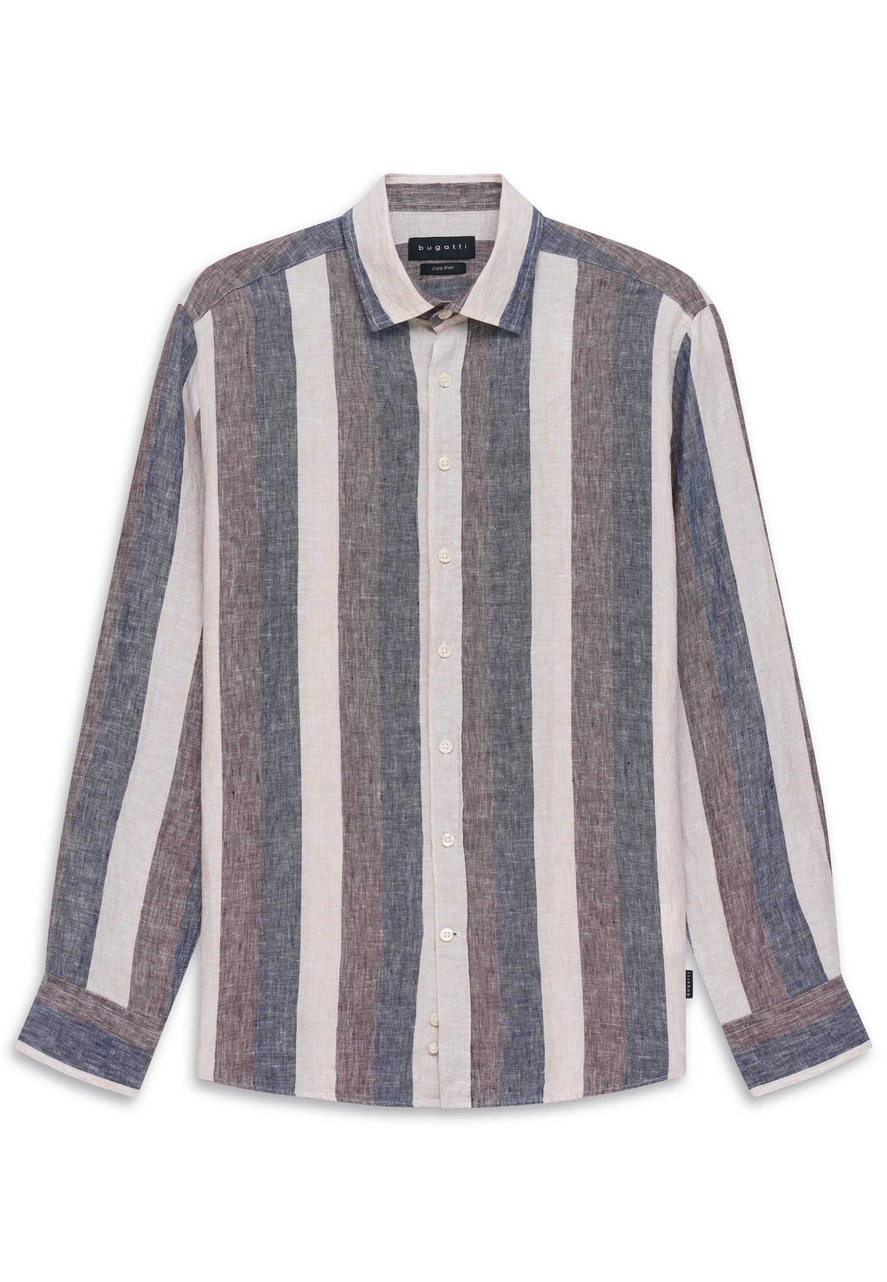 bugatti Chemise en lin en lin rayé avec col Kent