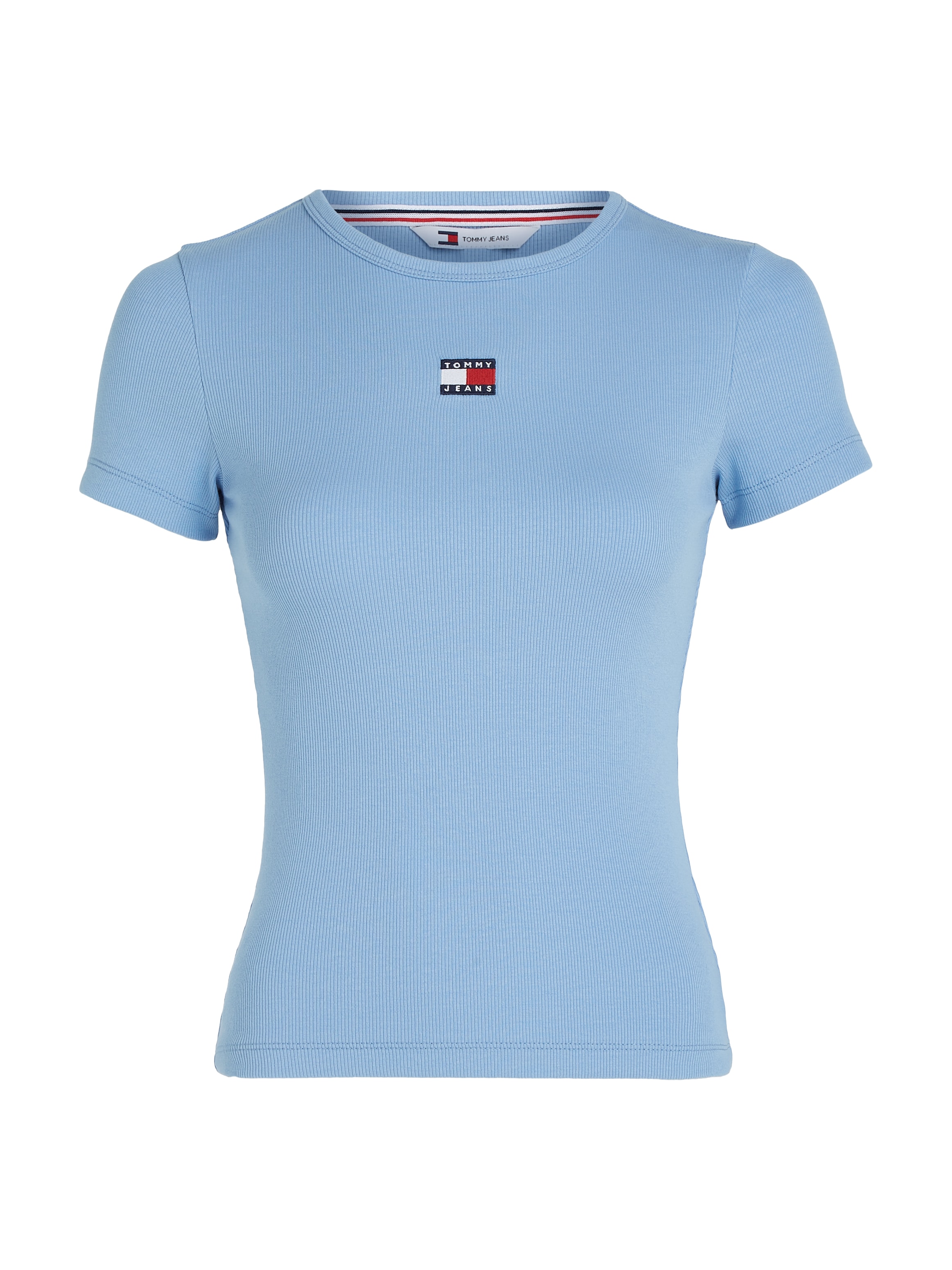 Tommy Jeans Rundhalsshirt »TJW SLIM BADGE RIB TEE«, in Rippoptik, mit Logo-Stickerei