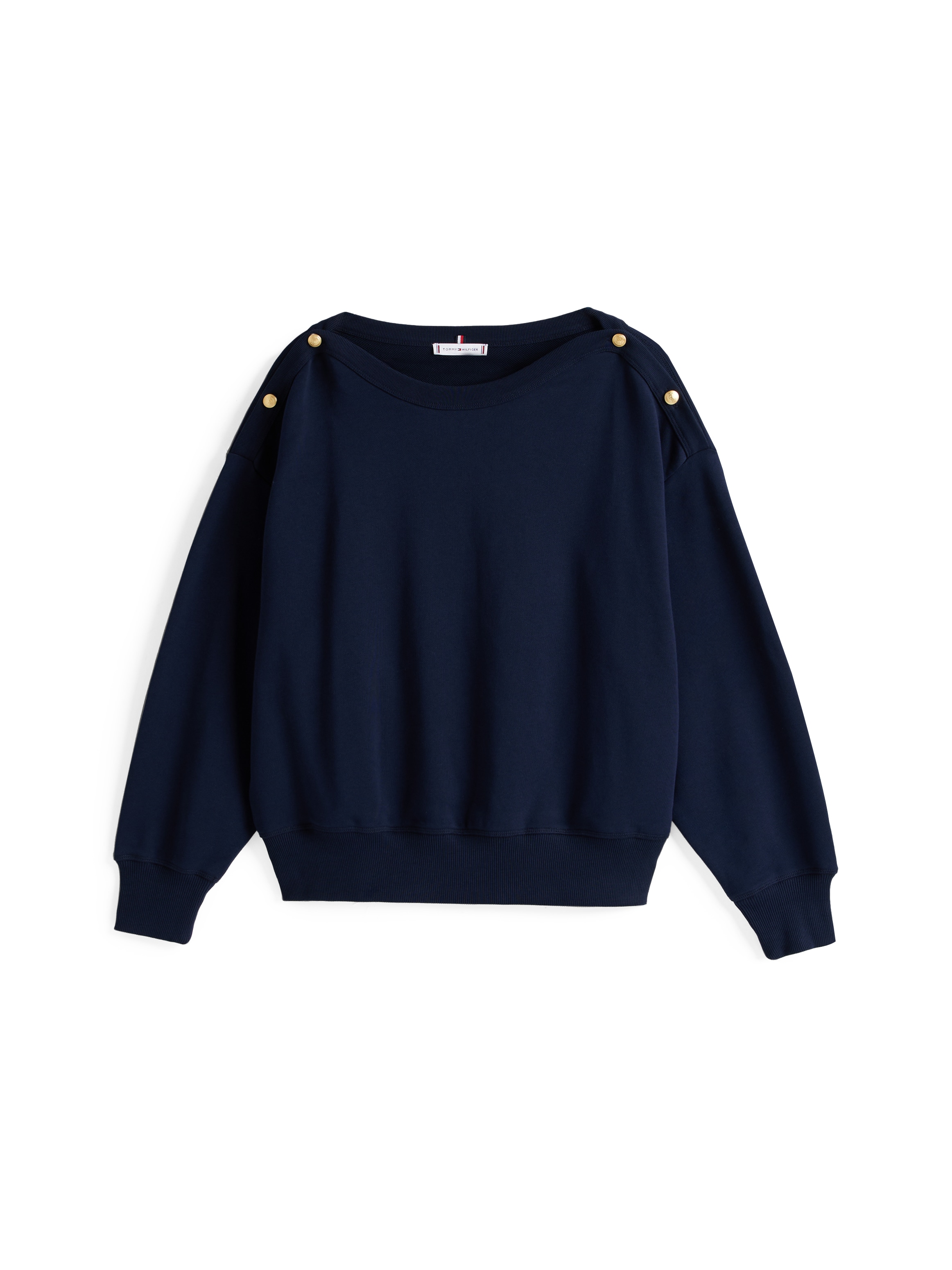 Tommy Hilfiger Curve Sweatshirt »CRV GOLD BTN BOAT-NK SWTSHRT«, in Grossen Grössen, mit goldfarbenem Knopf, U-Boot Ausschnitt
