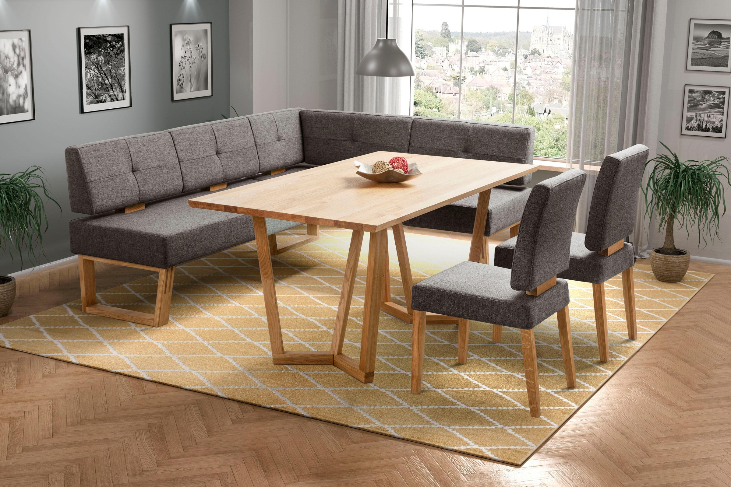 Image of GOODproduct Eckbankgruppe "Ponza Eckbank Küchenbank" Set, 4 Stk. tlg. Sitzgruppe Esszimmer Stühle Tisch und Bank bequem gepolstert