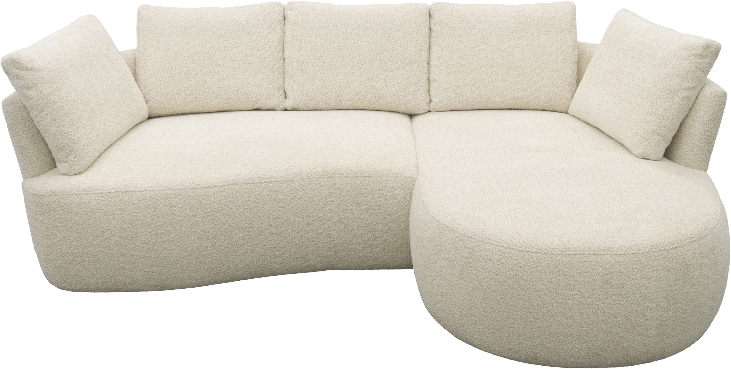 DOMO collection Canapé d'angle »Lumin, B/T: 267/170 cm, abgerunde Form, charmantes Design, cozy chic« Équipé de ressorts ensachés et de 5 coussins dorsaux
